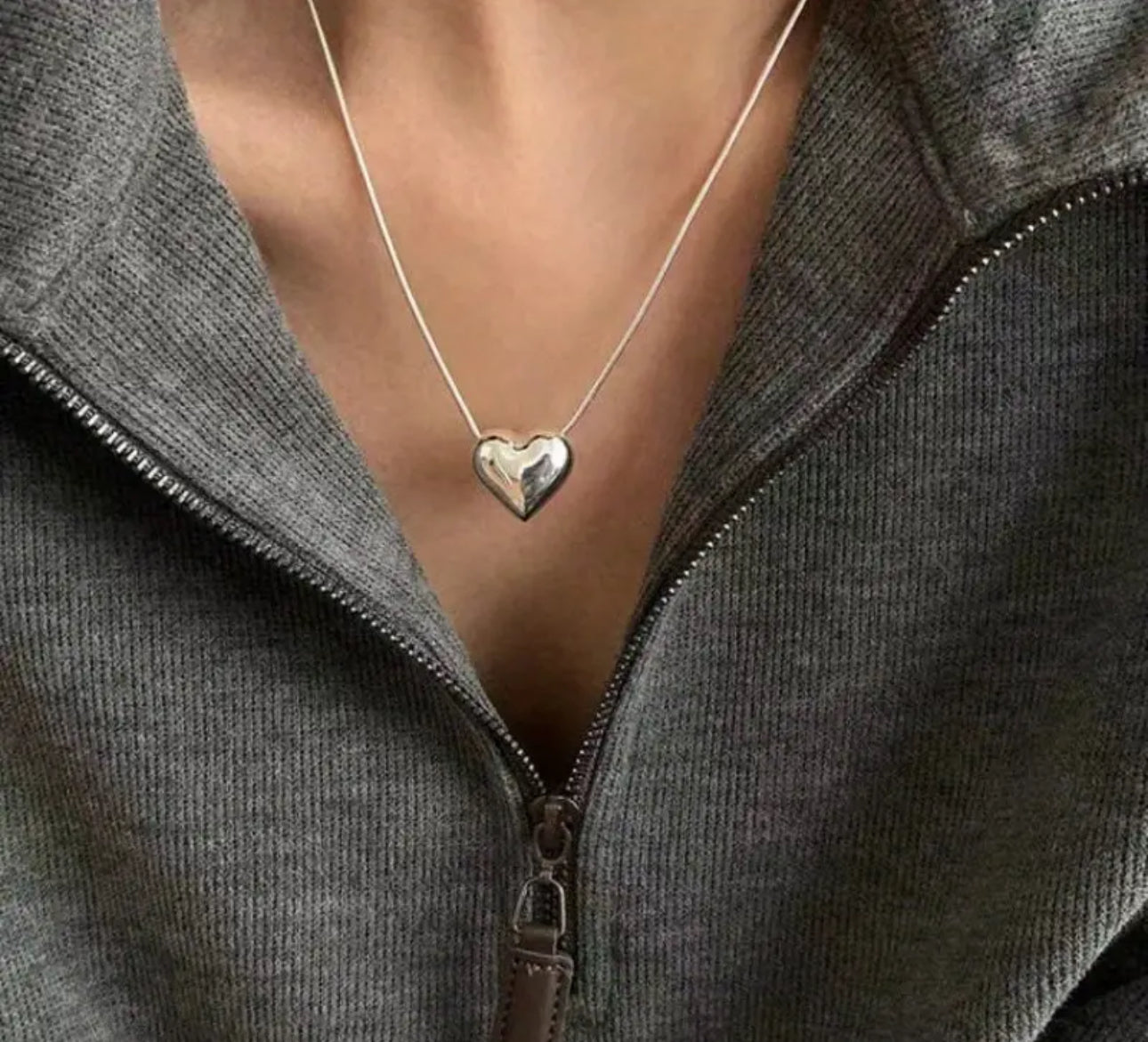 Simple Silver Bubble Heart Necklace