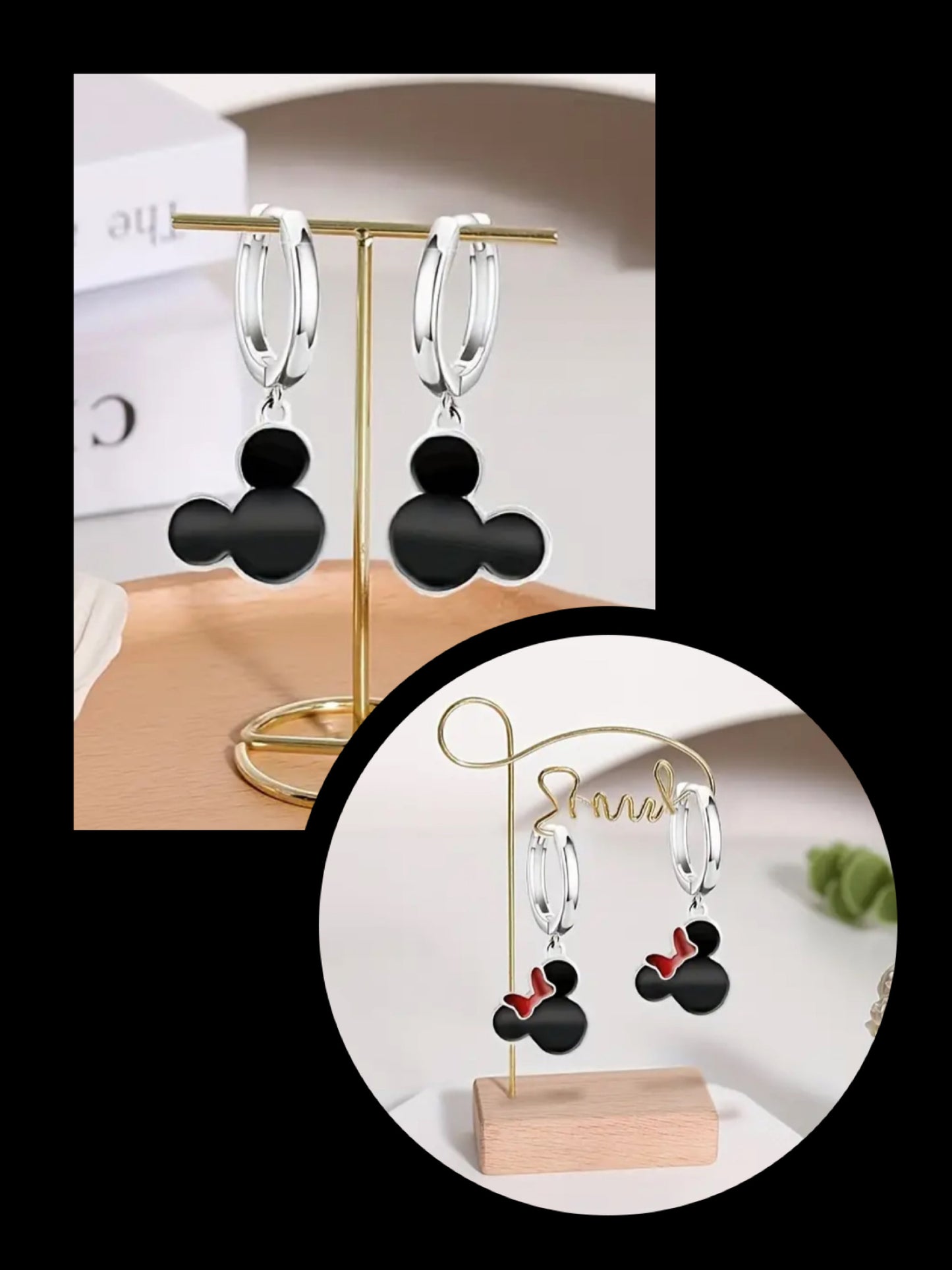 .925 Sterling Silver Mickie and Minnie Mouse Earrings