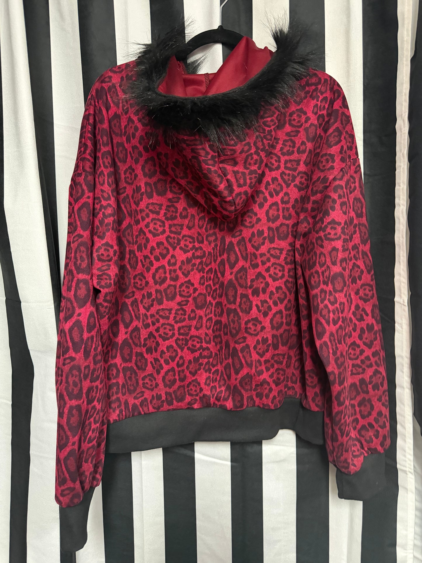 Burgundy Leopard Zip Up- Size XL