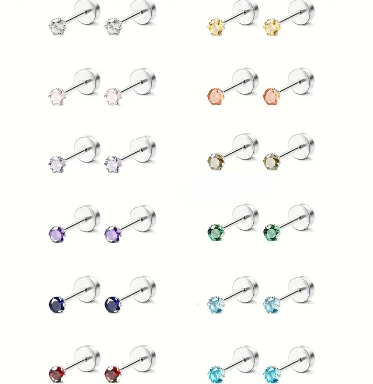 3mm Cubic Zirconia .316 L Stainless Steel Stud Earrings