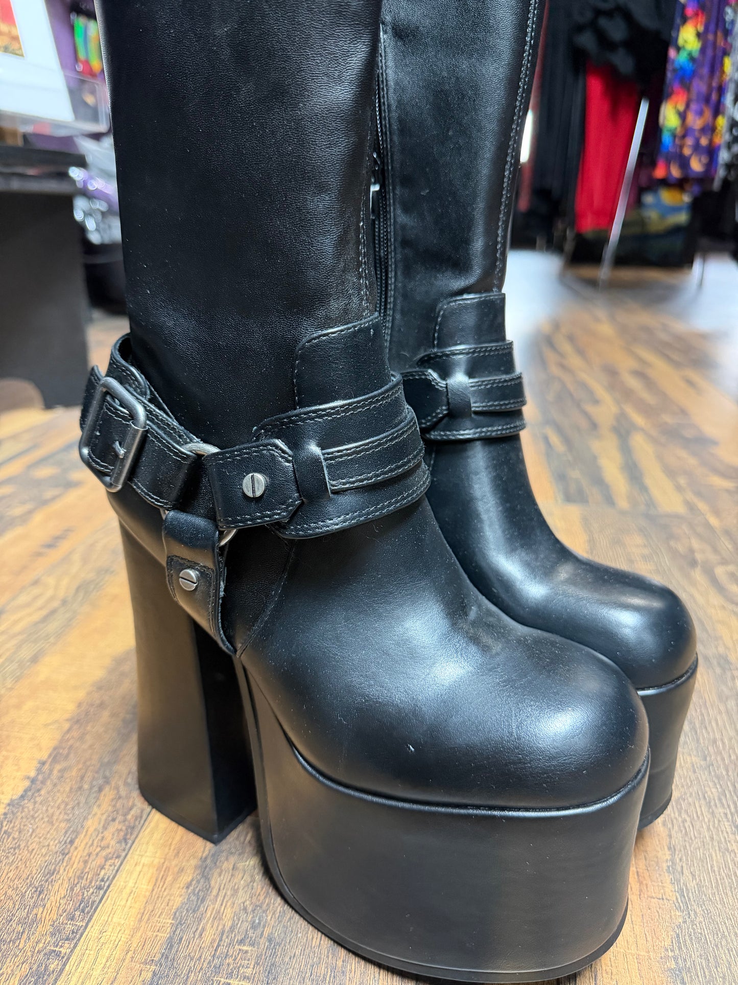 Dollskill Current Mood Gothic Echoes Stretch Platform Boots- Black- Size 8