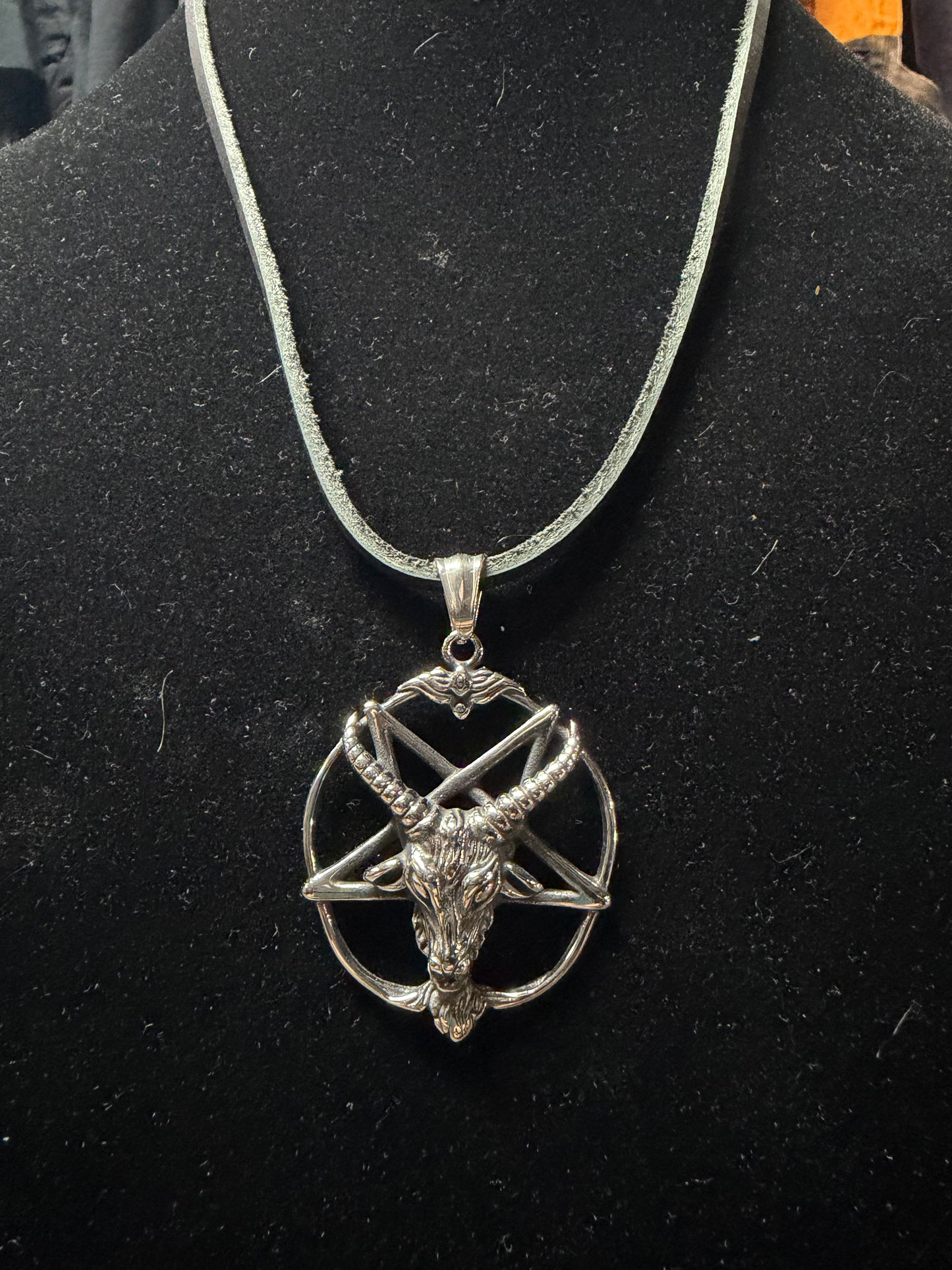 Handmade Black Leather Baphomet Necklace- Shane#10