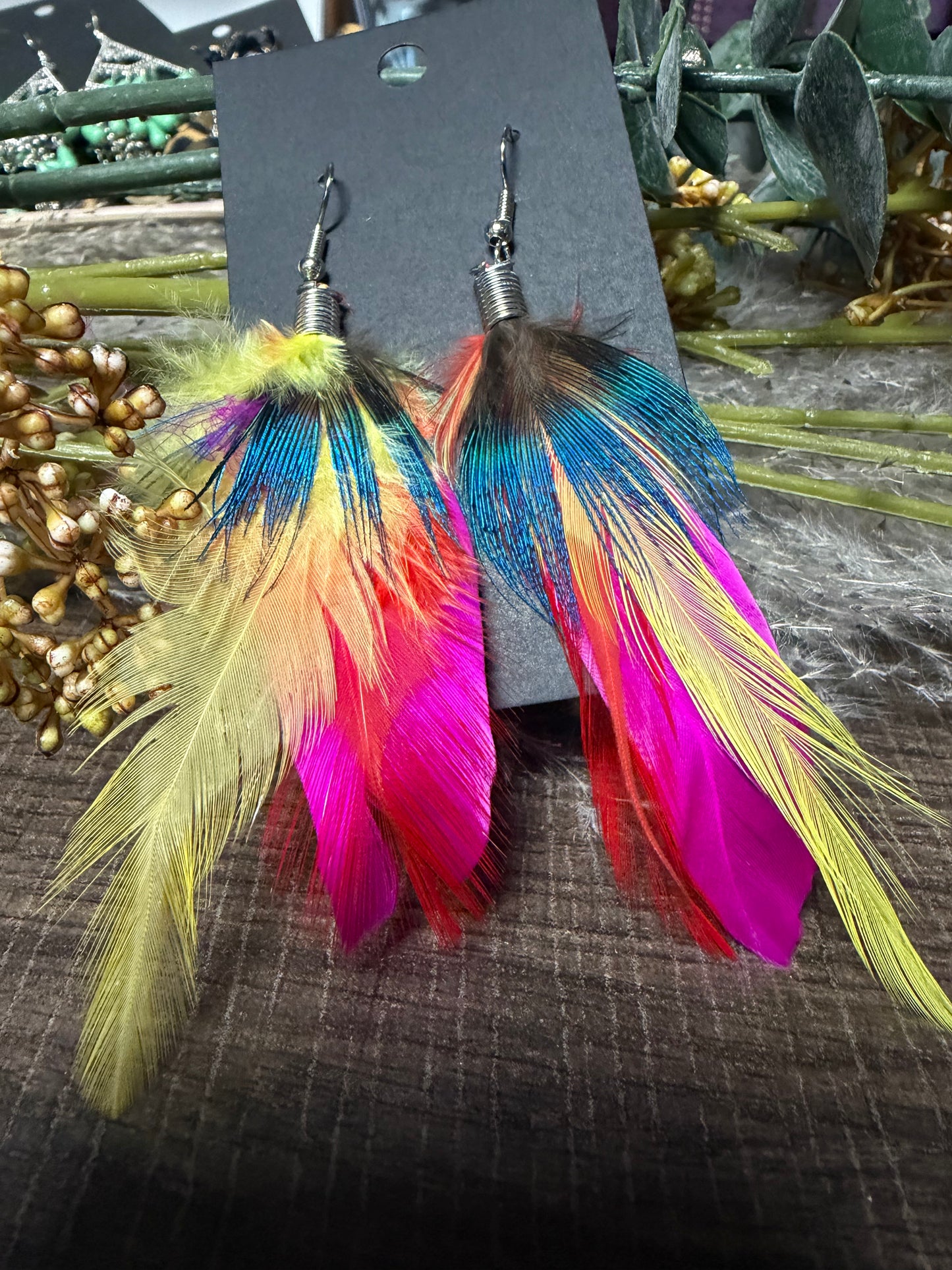 Rainbow Feather Earrings