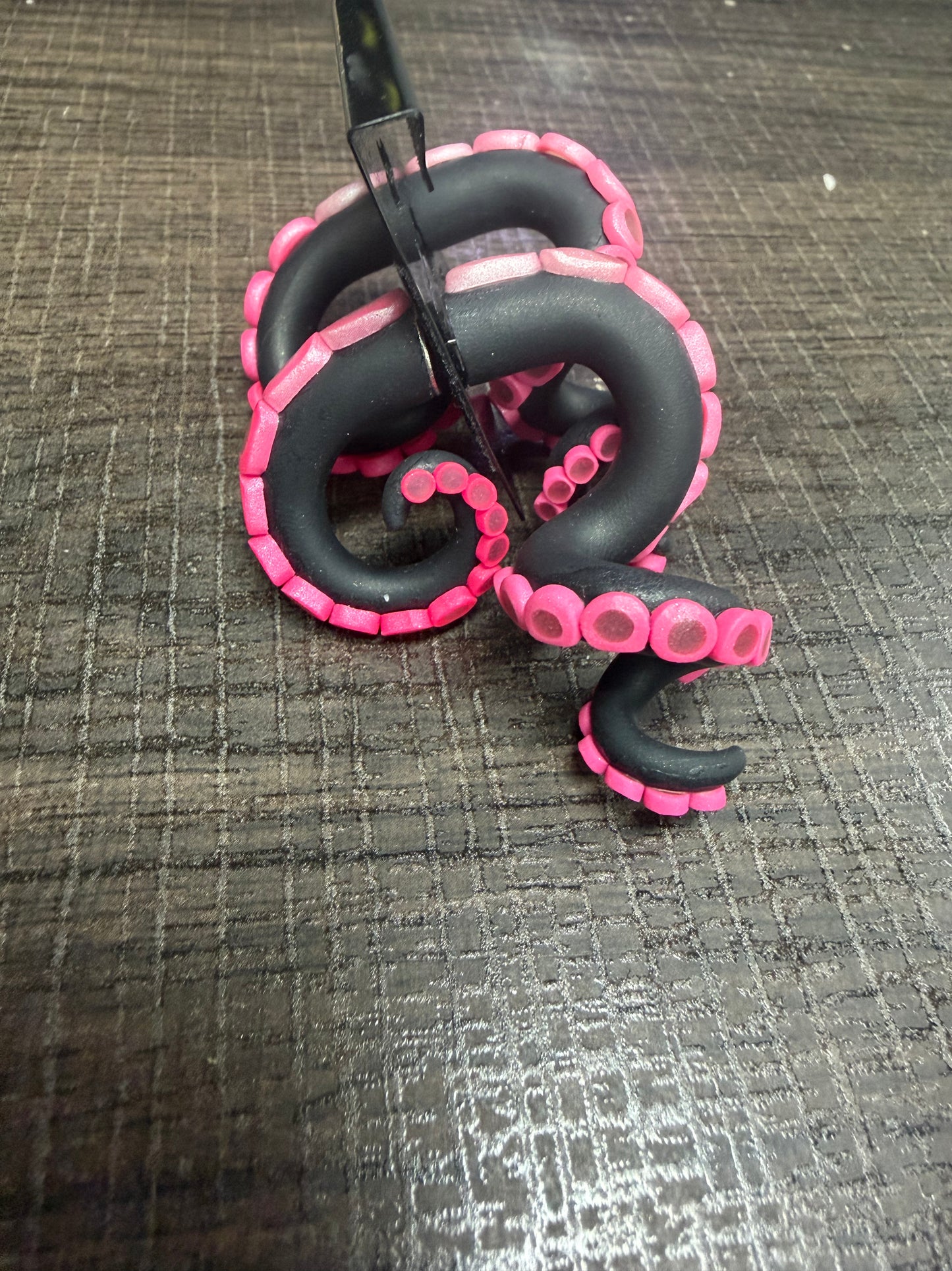Handmade- Hand Sculpted, Hand-Painted Black/Pink Tentacle Earrings- WTFCharms #1750