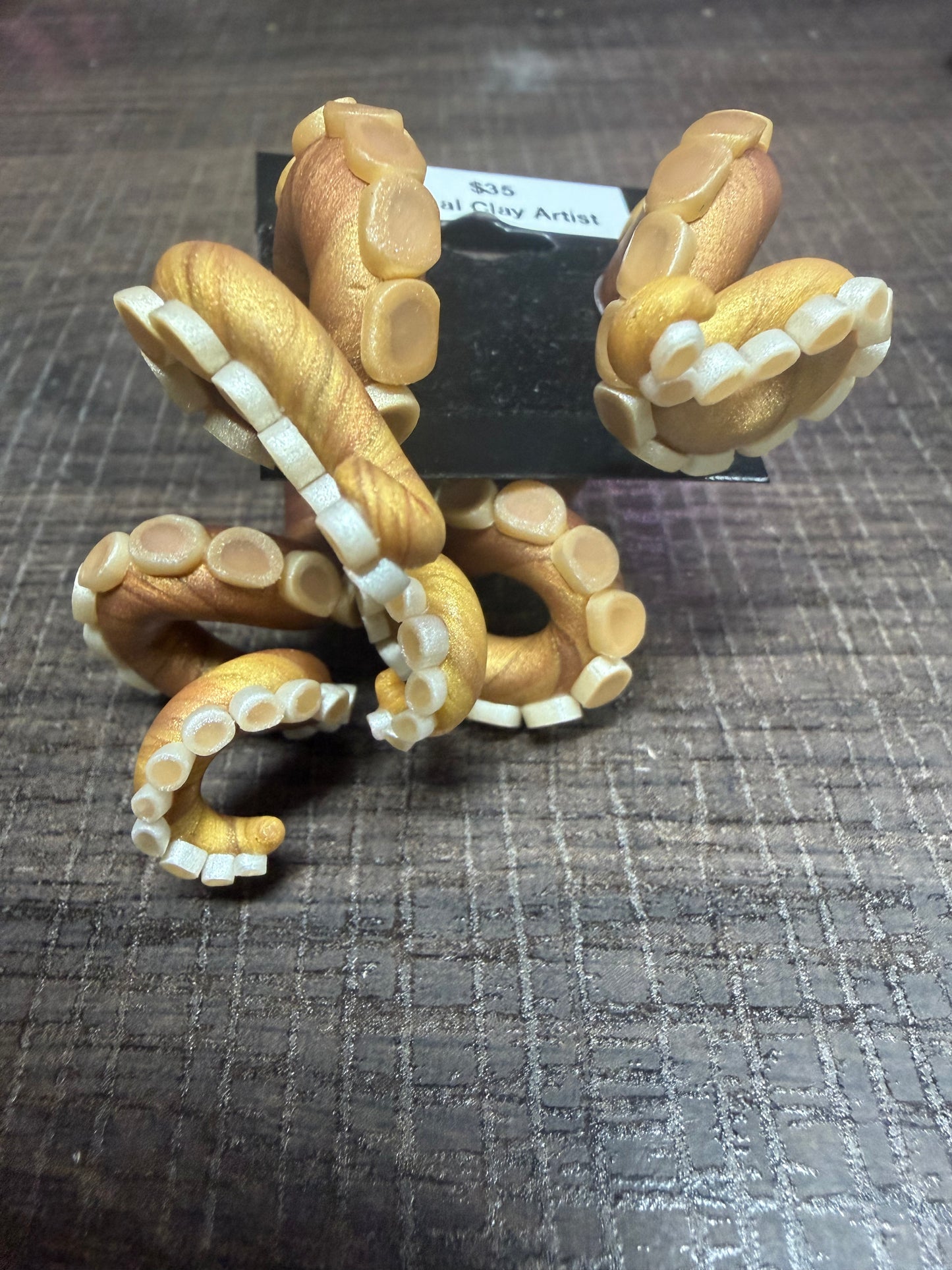 Handmade- Hand Sculpted, Hand-Painted Brown/Tan Tentacle Earrings- WTFCharms #1750