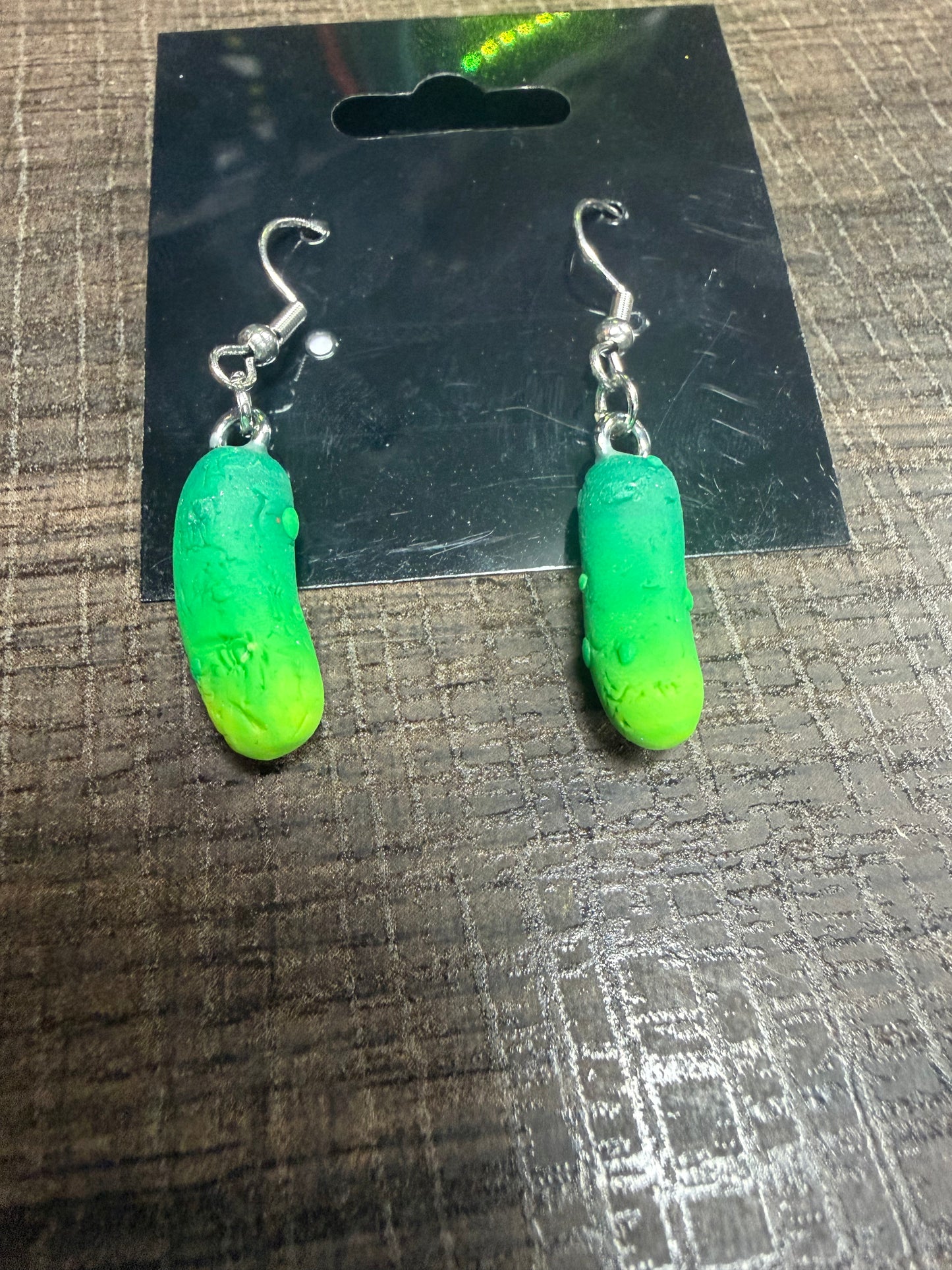 Handmade- Hand Sculpted, Hand-Painted Pickle Clay Earrings- WTFCharms #10