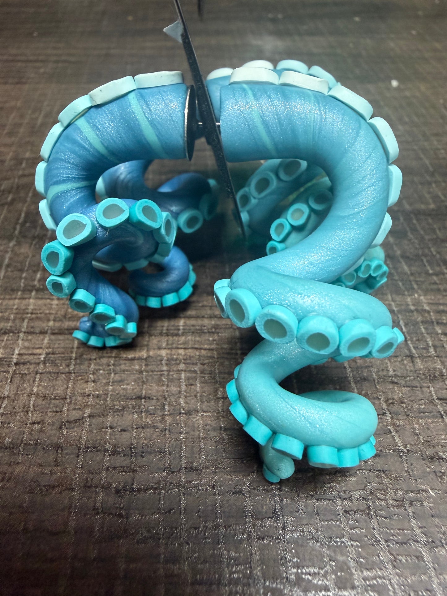 Handmade- Hand Sculpted, Hand-Painted Blue Ombre Tentacle Earrings- WTFCharms #1750