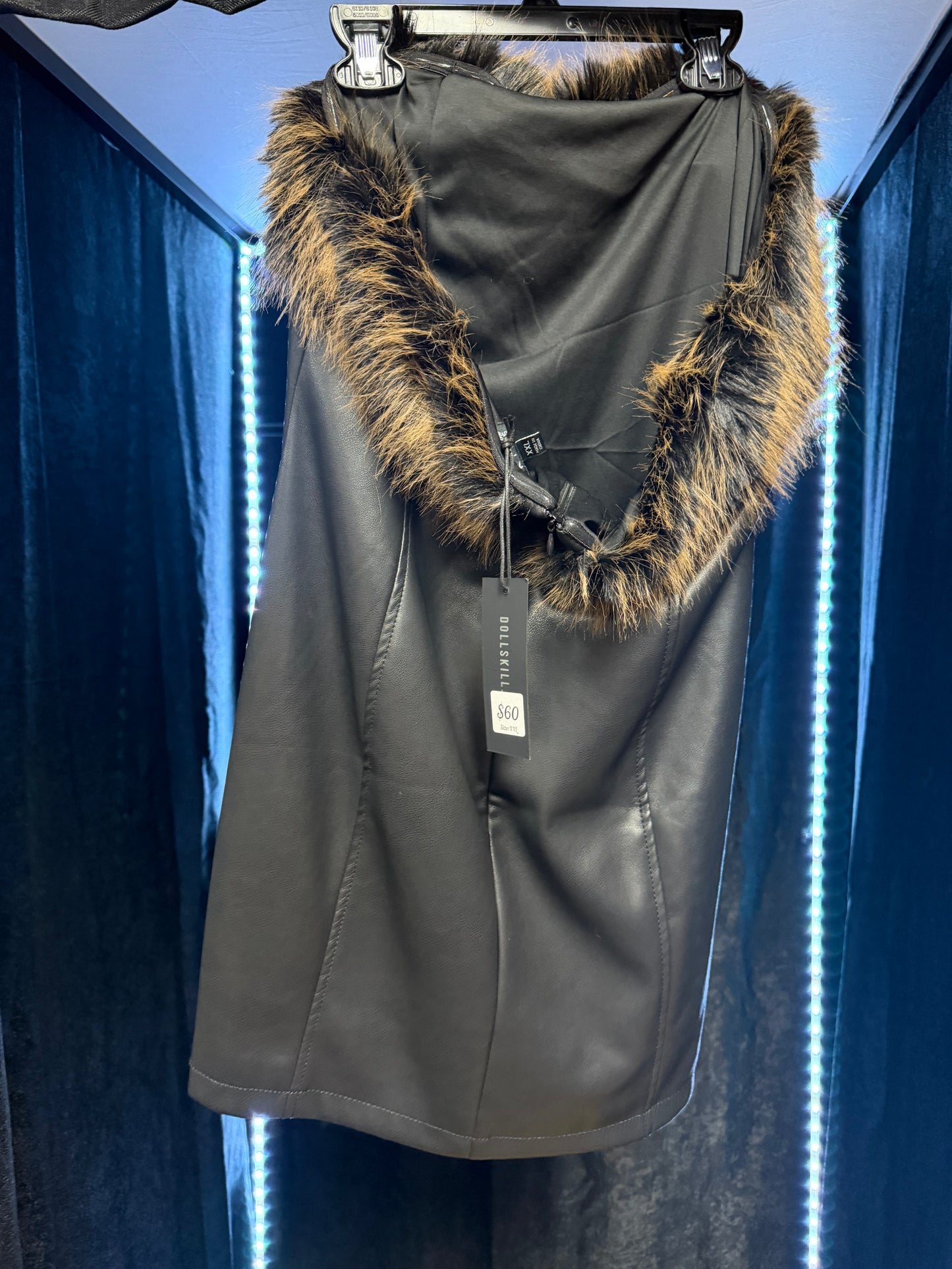 Black Strapless Dress W/Fur Trim- Size XXL