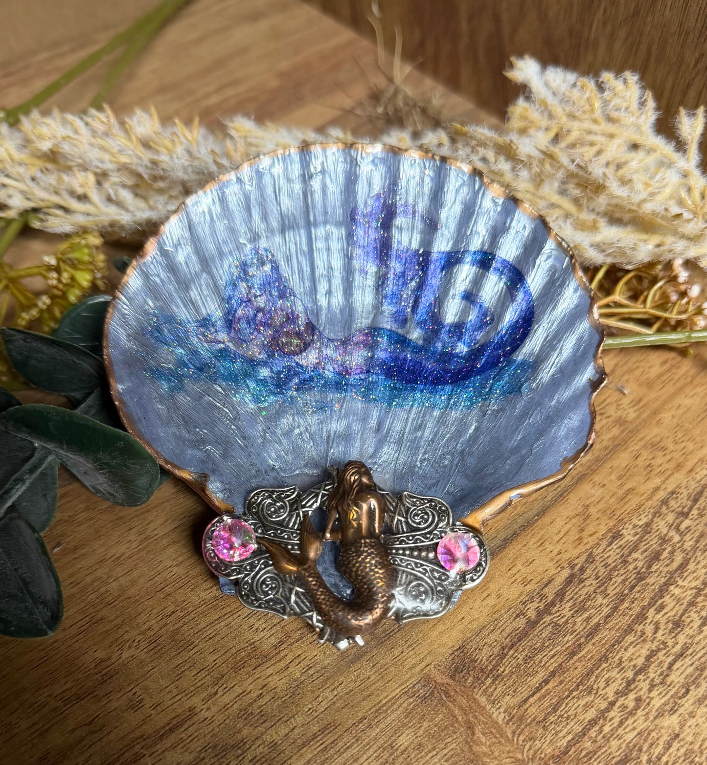 Handmade -Local Artist- Blue Mermaid Trinket Shell- Jakes Mom#20