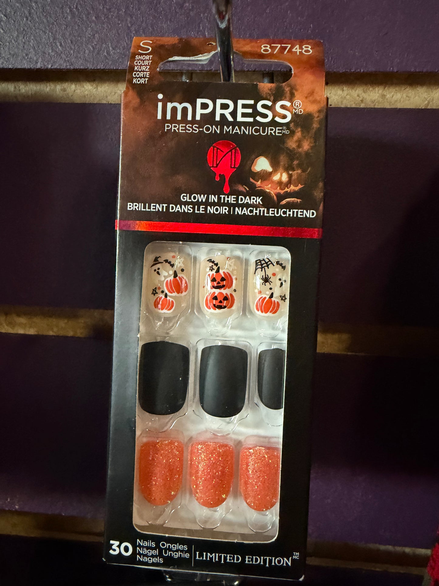 Pumpkin/Black/Glitter Glow In The Dark-Nails