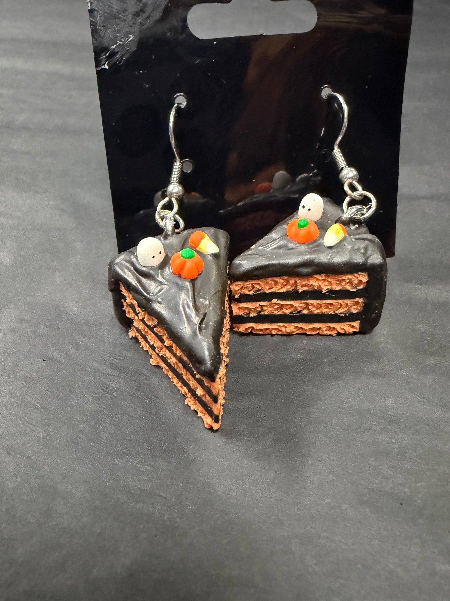 Handmade- Hand Sculpted, Hand-Painted Chocolate Halloween Cake Earrings- WTFCharms #10