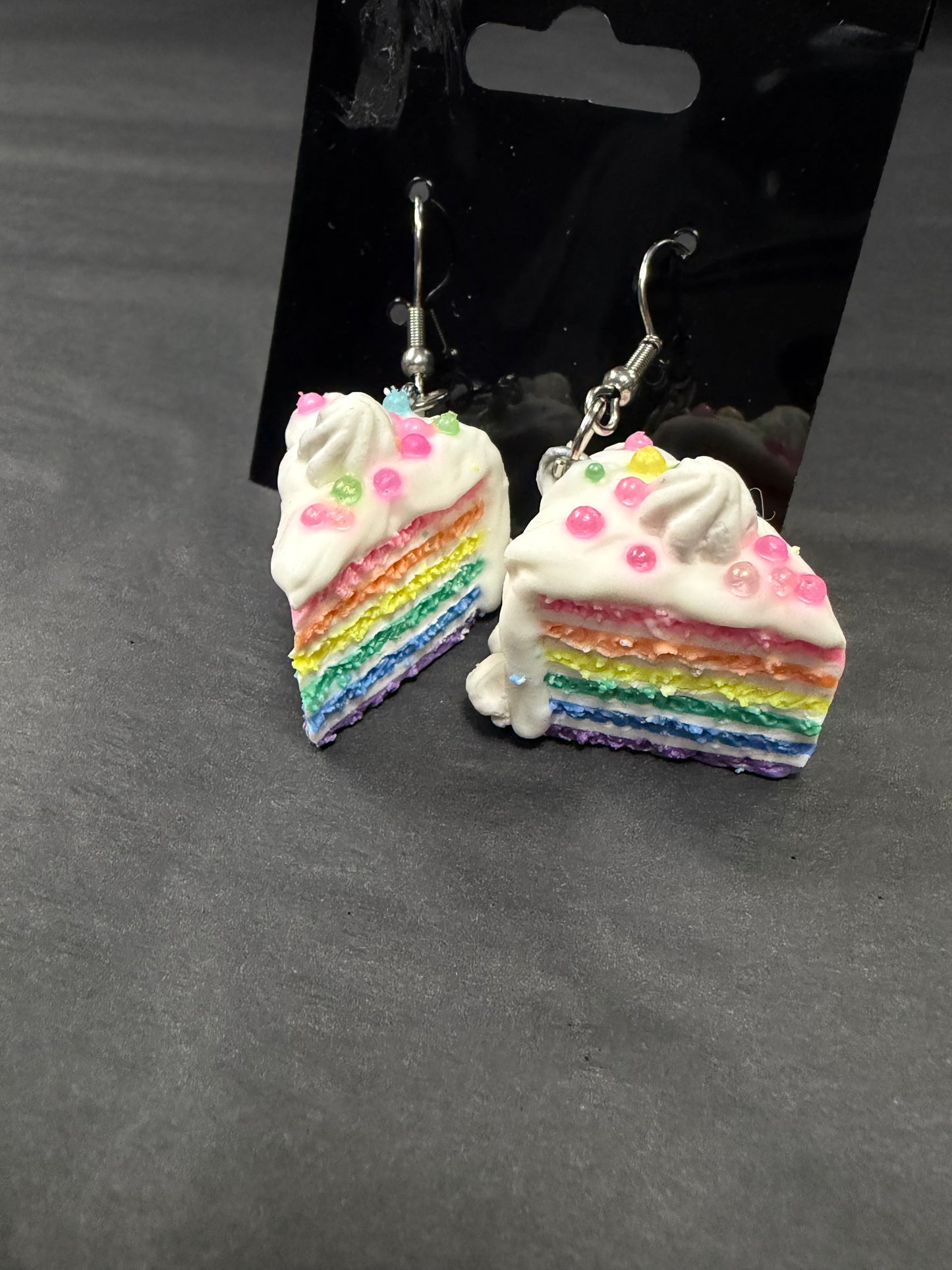 Handmade- Hand Sculpted, Hand-Painted Rainbow Cake Earrings- WTFCharms #10