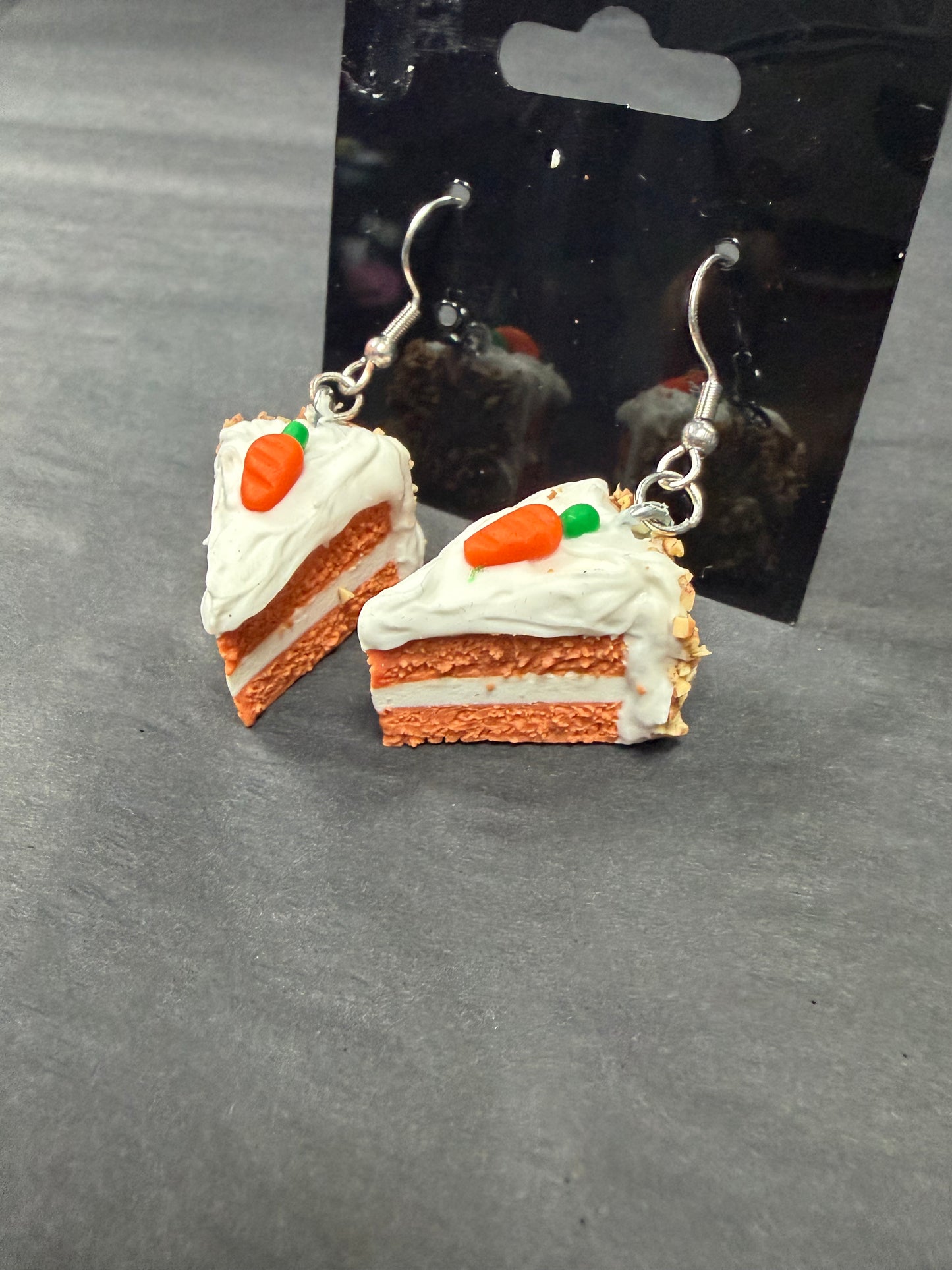 Handmade- Hand Sculpted, Hand-Painted Carrot Cake Earrings- WTFCharms #10