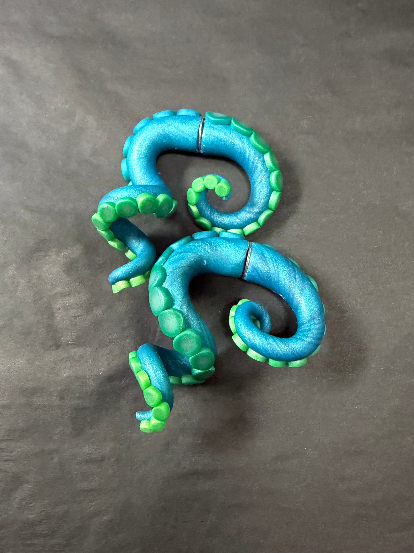 Handmade- Hand Sculpted, Hand-Painted Twisted Teal Green Tentacle Earrings- WTFCharms #1750