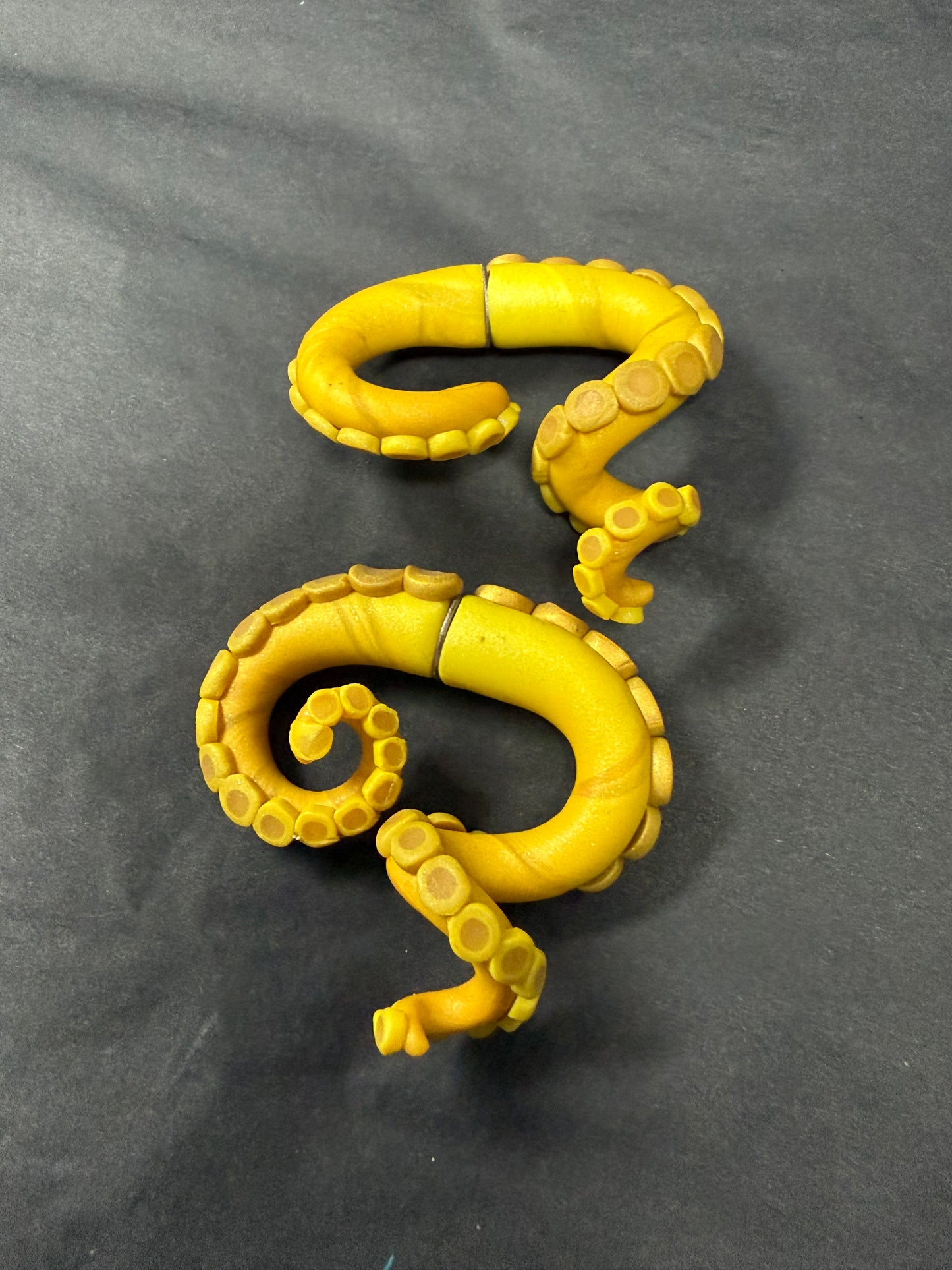 Handmade- Hand Sculpted, Hand-Painted Twisted Yellow/Gold Tentacle Earrings- WTFCharms #1750
