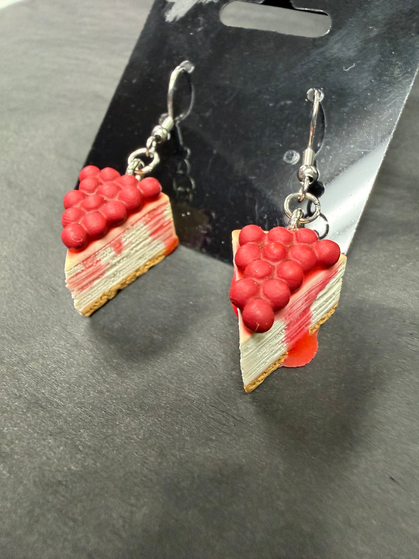 Handmade- Hand Sculpted, Hand-Painted Strawberry Cheesecake Earrings- WTFCharms #10
