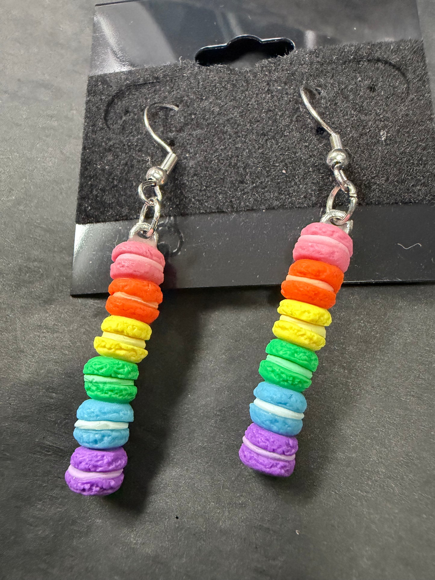 Handmade- Hand Sculpted, Hand-Painted Rainbow Macaron Stack Earrings- WTFCharms #10