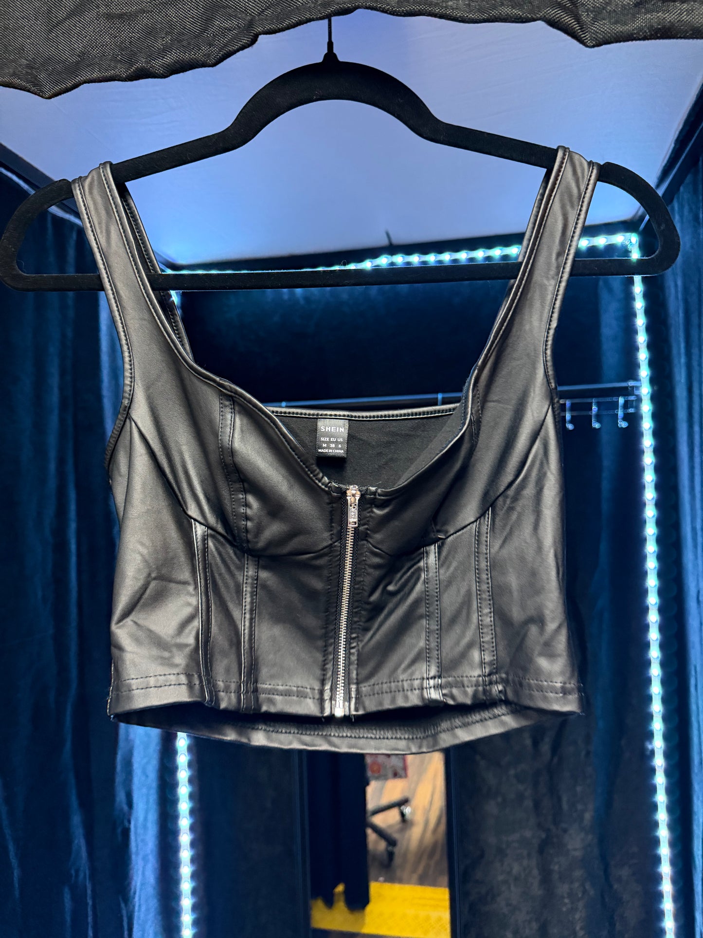 Faux Leather Zip Up Bustier -Size Medium-STRETCHY!!