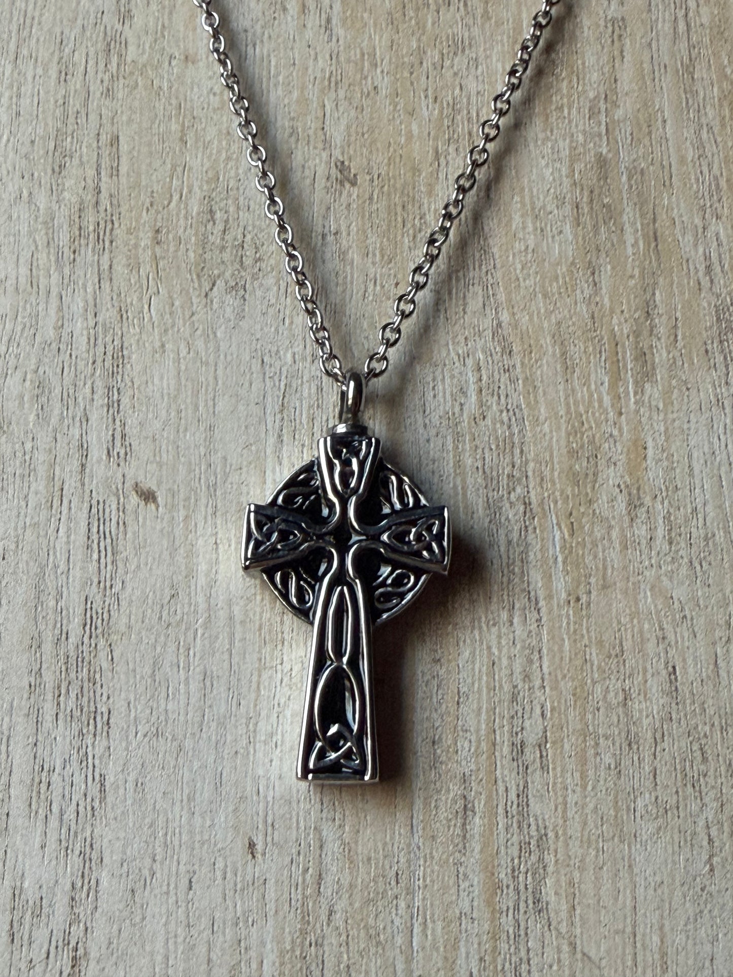 Celtic Cross Stainless Steel Memorial Urn Cremation Keepsake Crystal Necklace