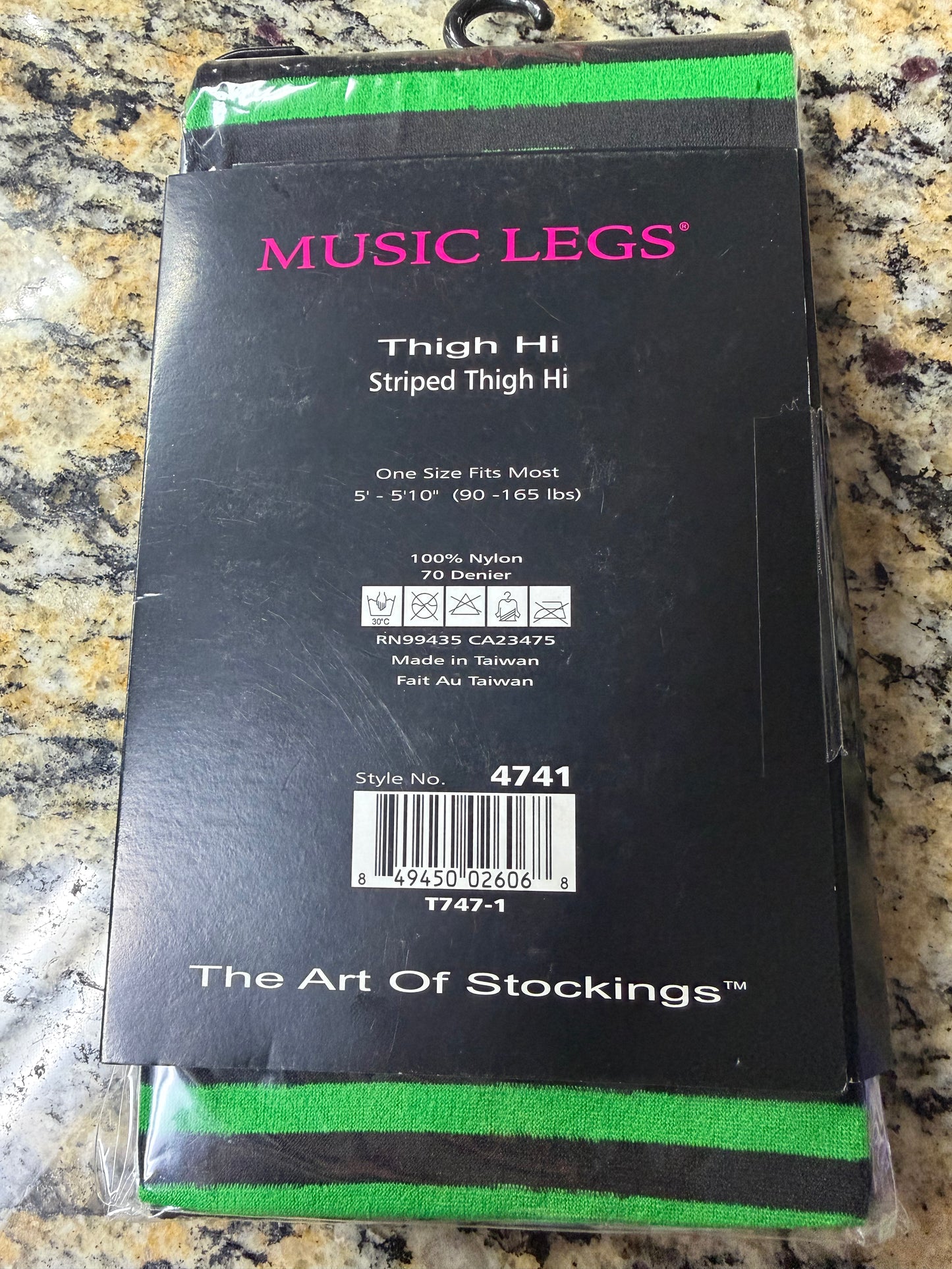 Music Legs- Black/Green Stripped Thigh Hi