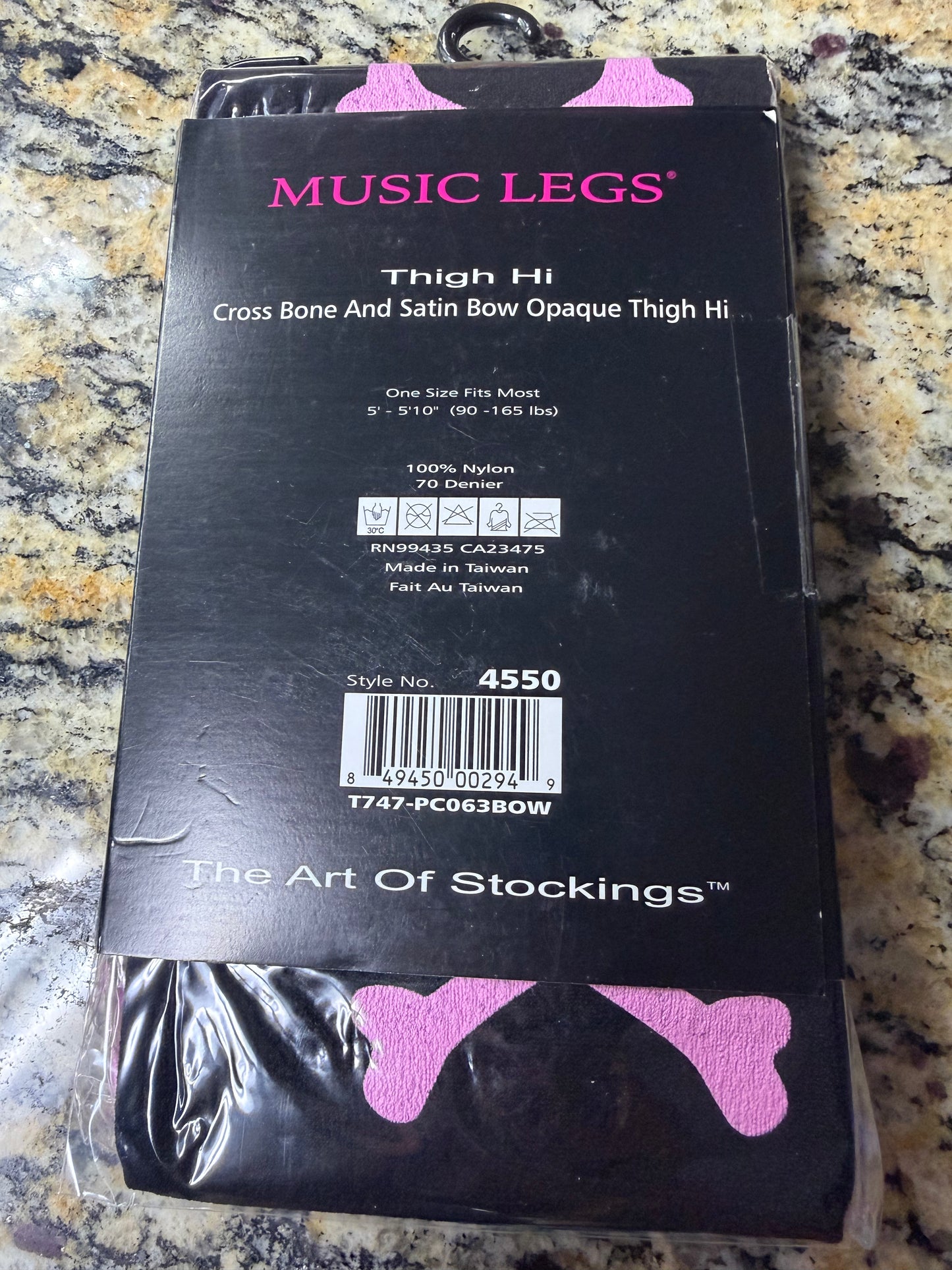 Music Legs- Cross Bone & Satin Bow Opaque Thigh Hi