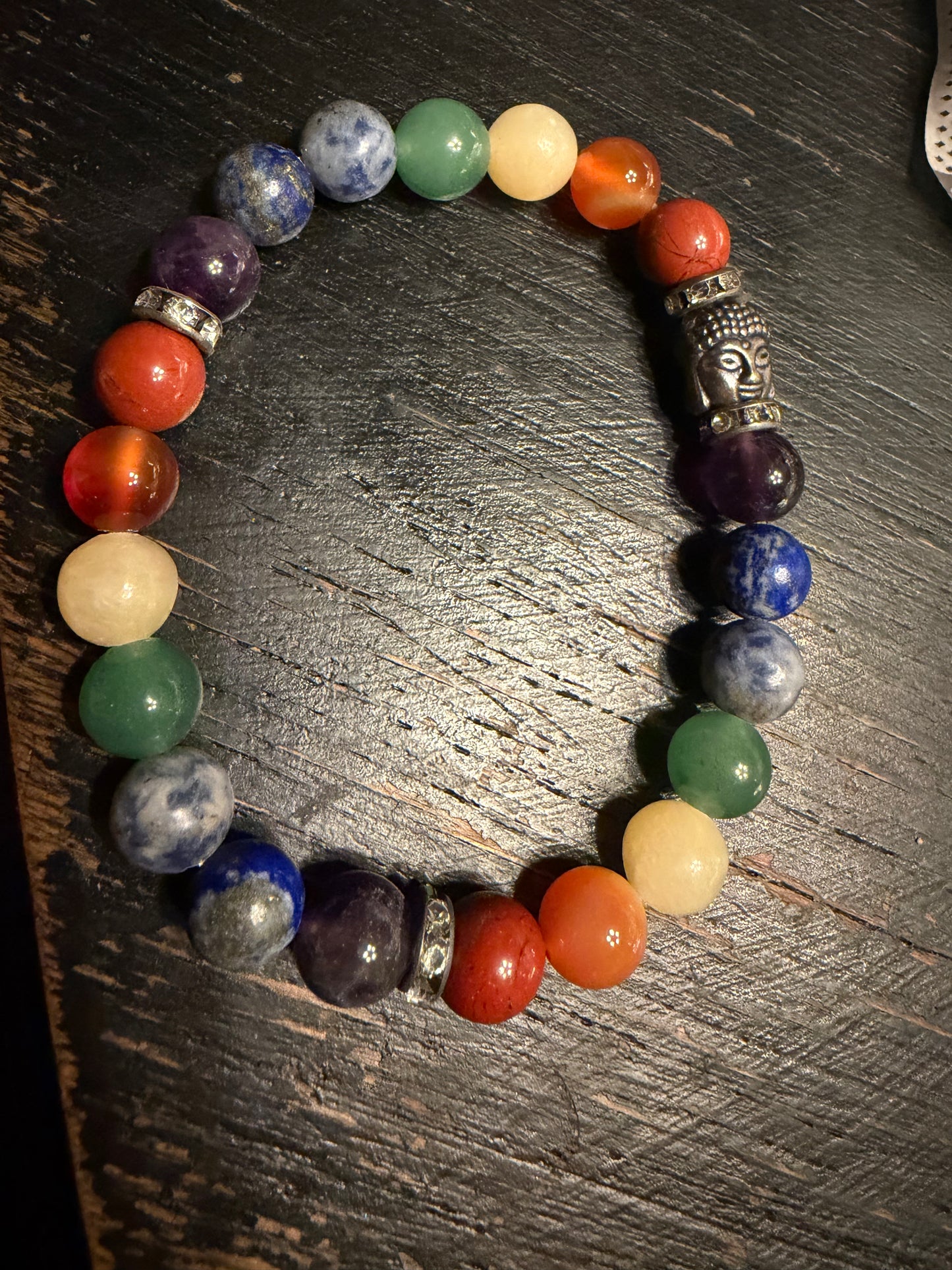 7 Chakra Element Stretch Gemstone Bracelet w/ Buddha