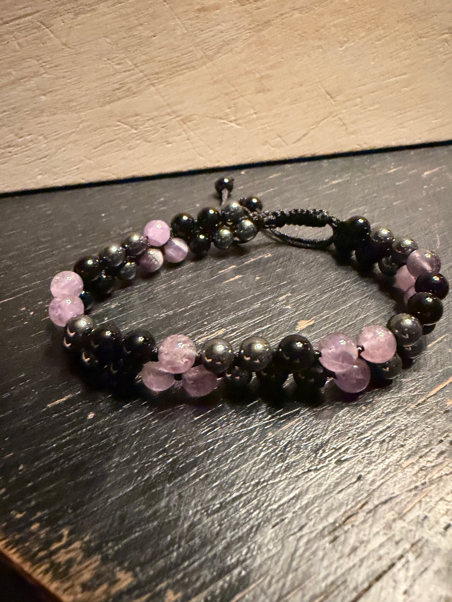 Amythyst, Magnetite and Obsidian Pull-String Bracelet