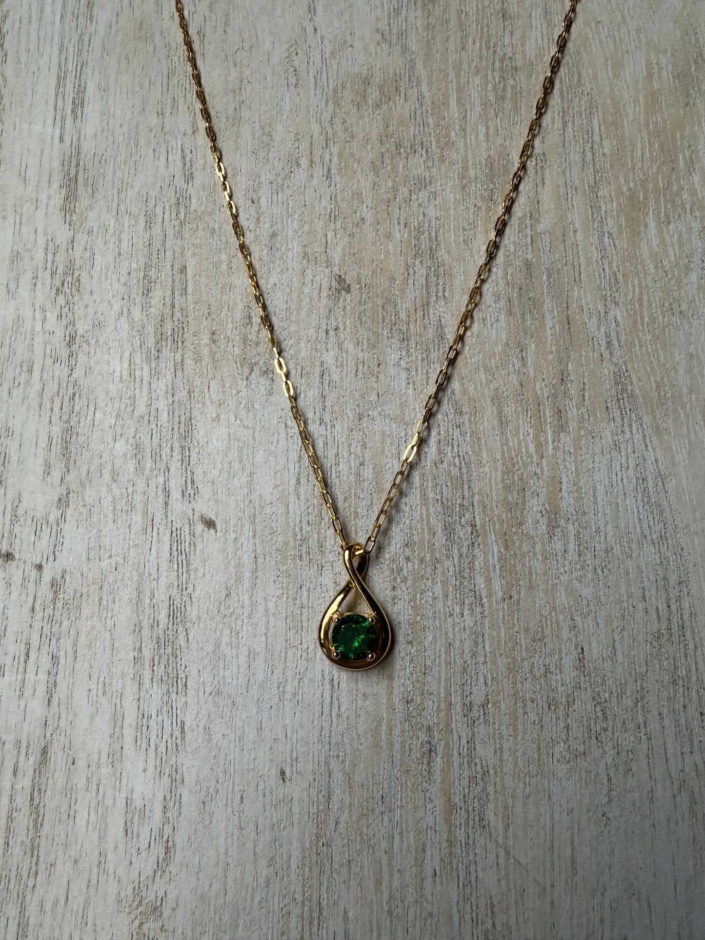 .925 Sterling Silver Gold Emerald Infinity Necklace