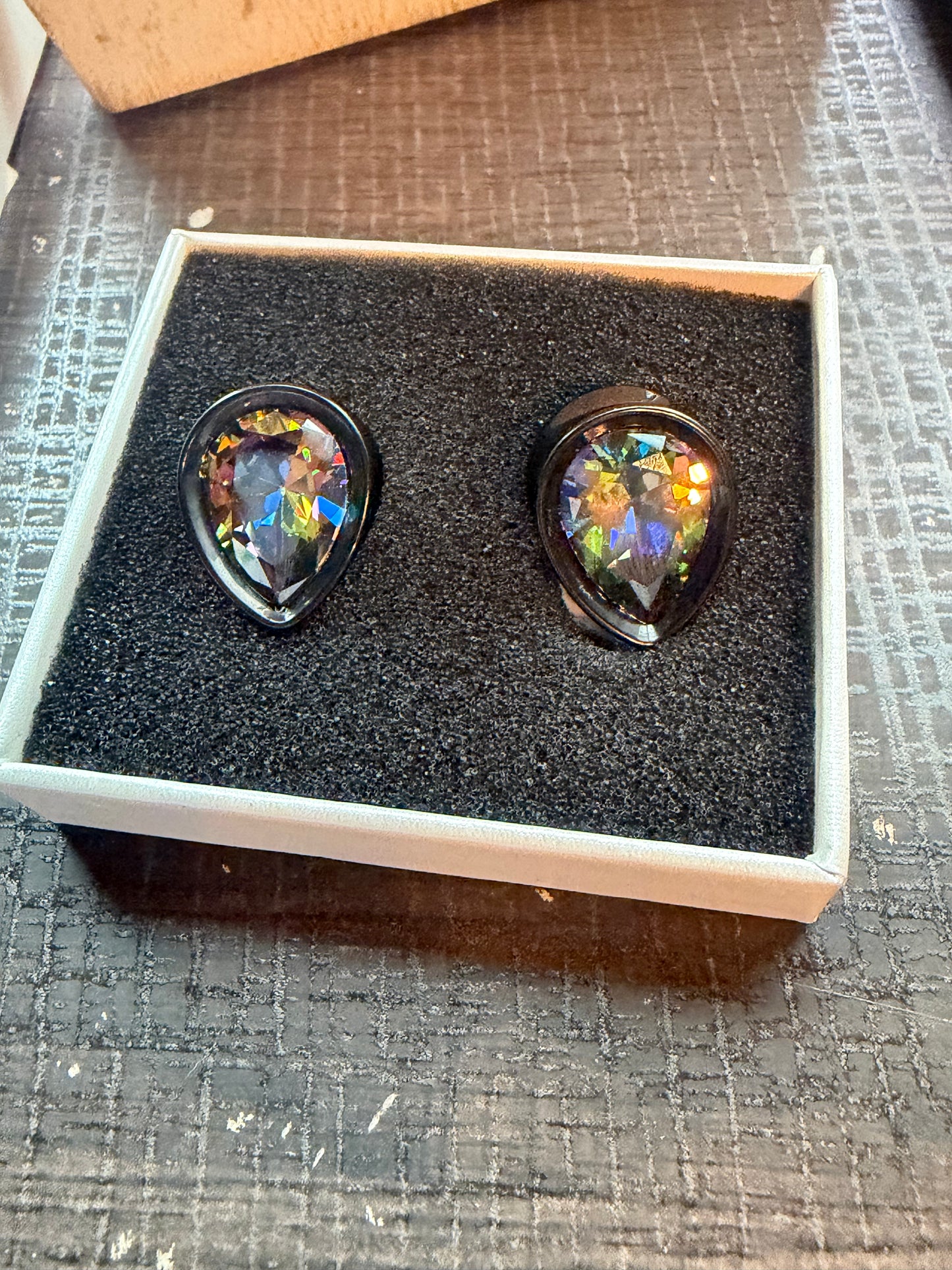 Ebony Swarovski Paradise Mystic Rainbow Teardrop Plugs 9/16"