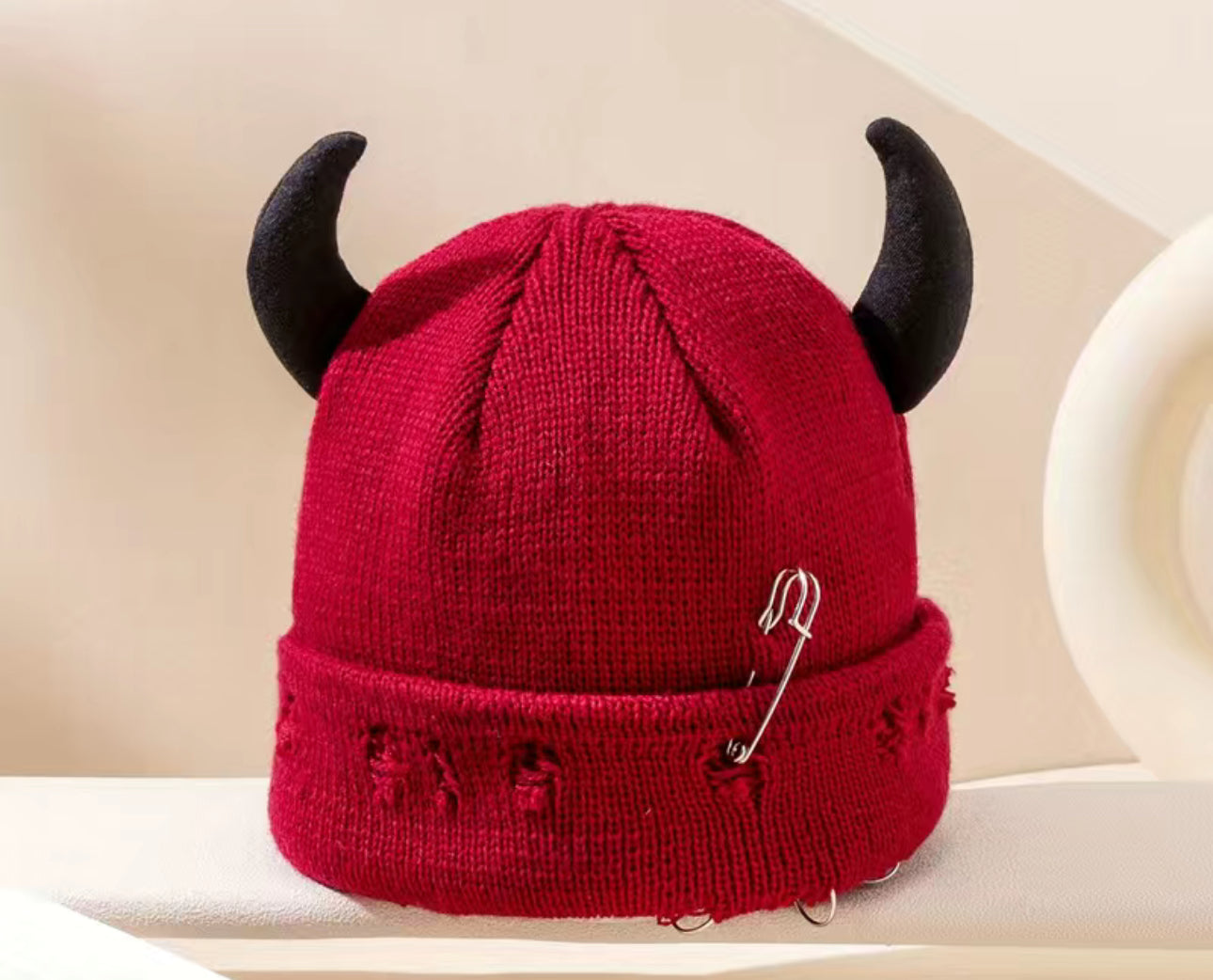Distressed Horned Beanie