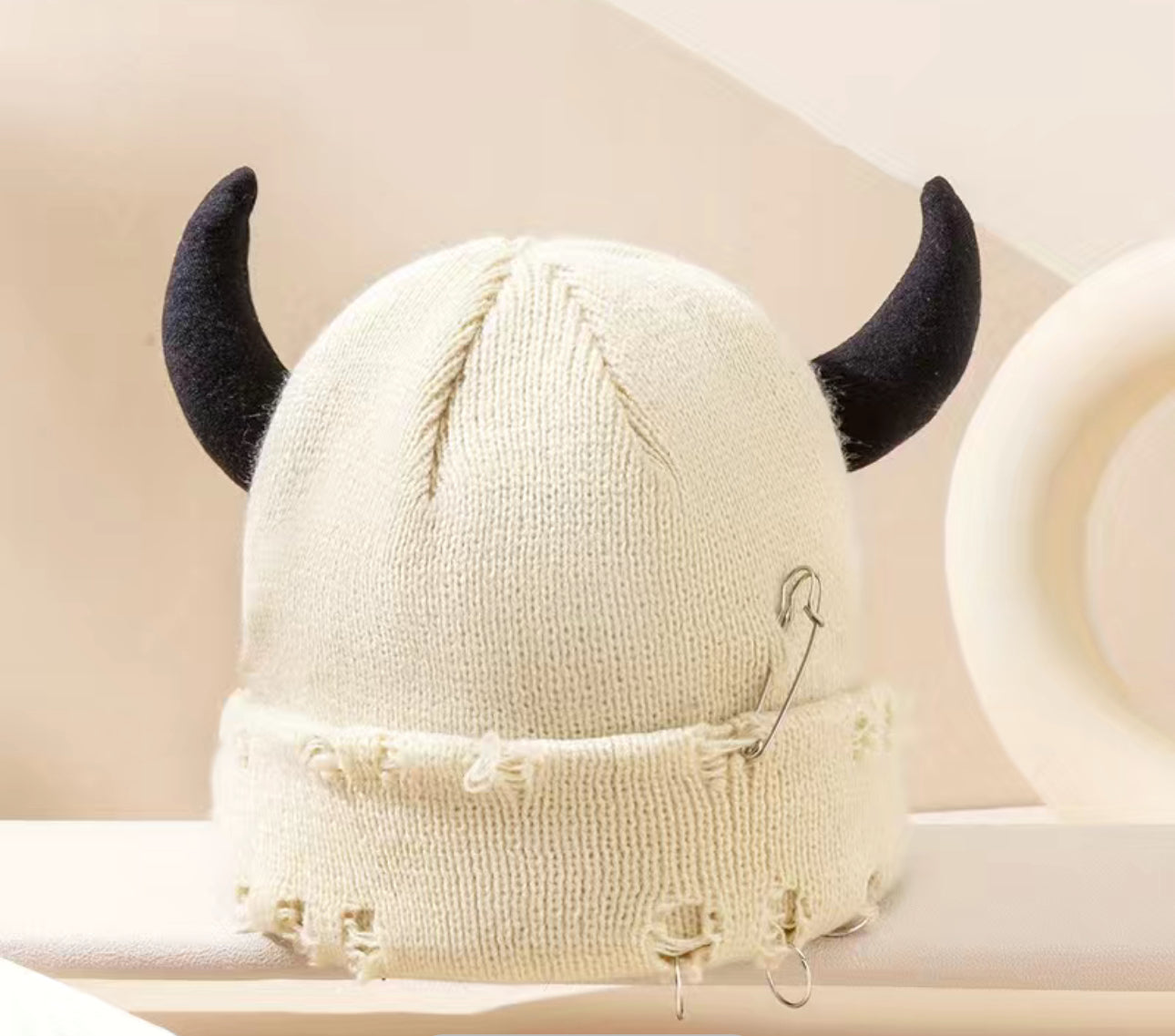 Distressed Horned Beanie