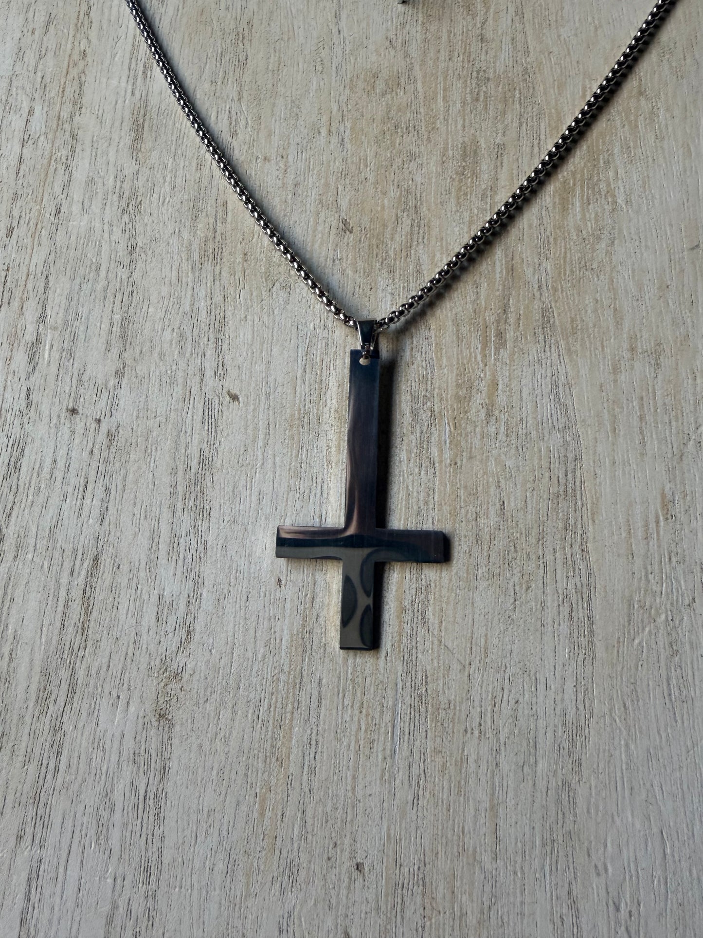 Simple Stainless Steel Inverted Cross Pendant Necklace — Stainless Finish