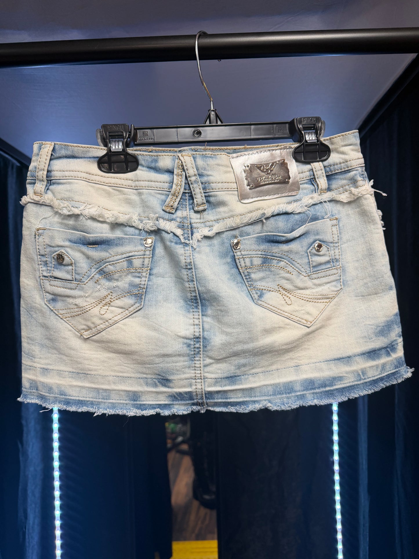 Black Bat Jean Mini Skirt- Size Small