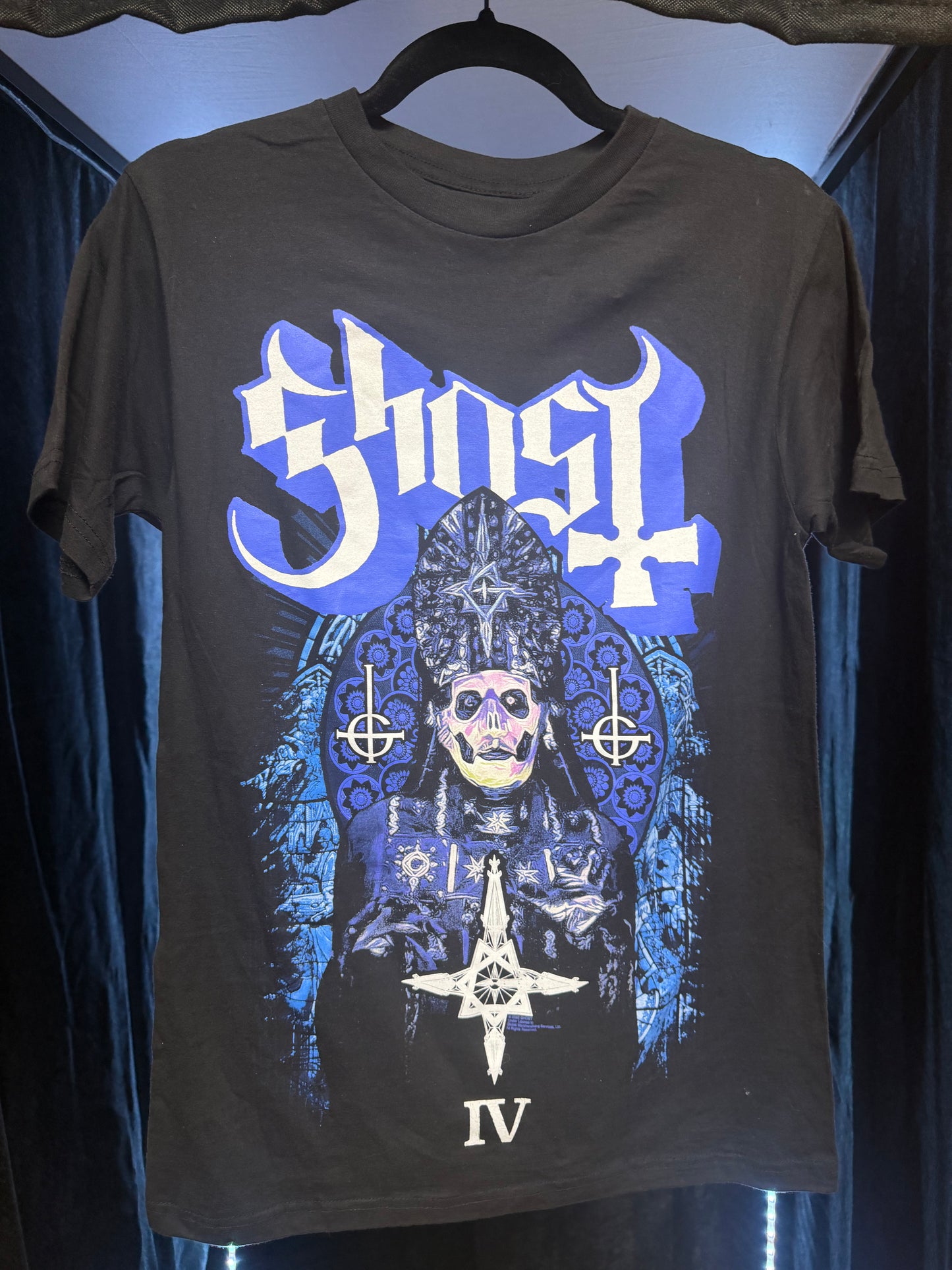 Ghost Papa Emeritus IV Blue Stained Glass Shirt- Size Medium