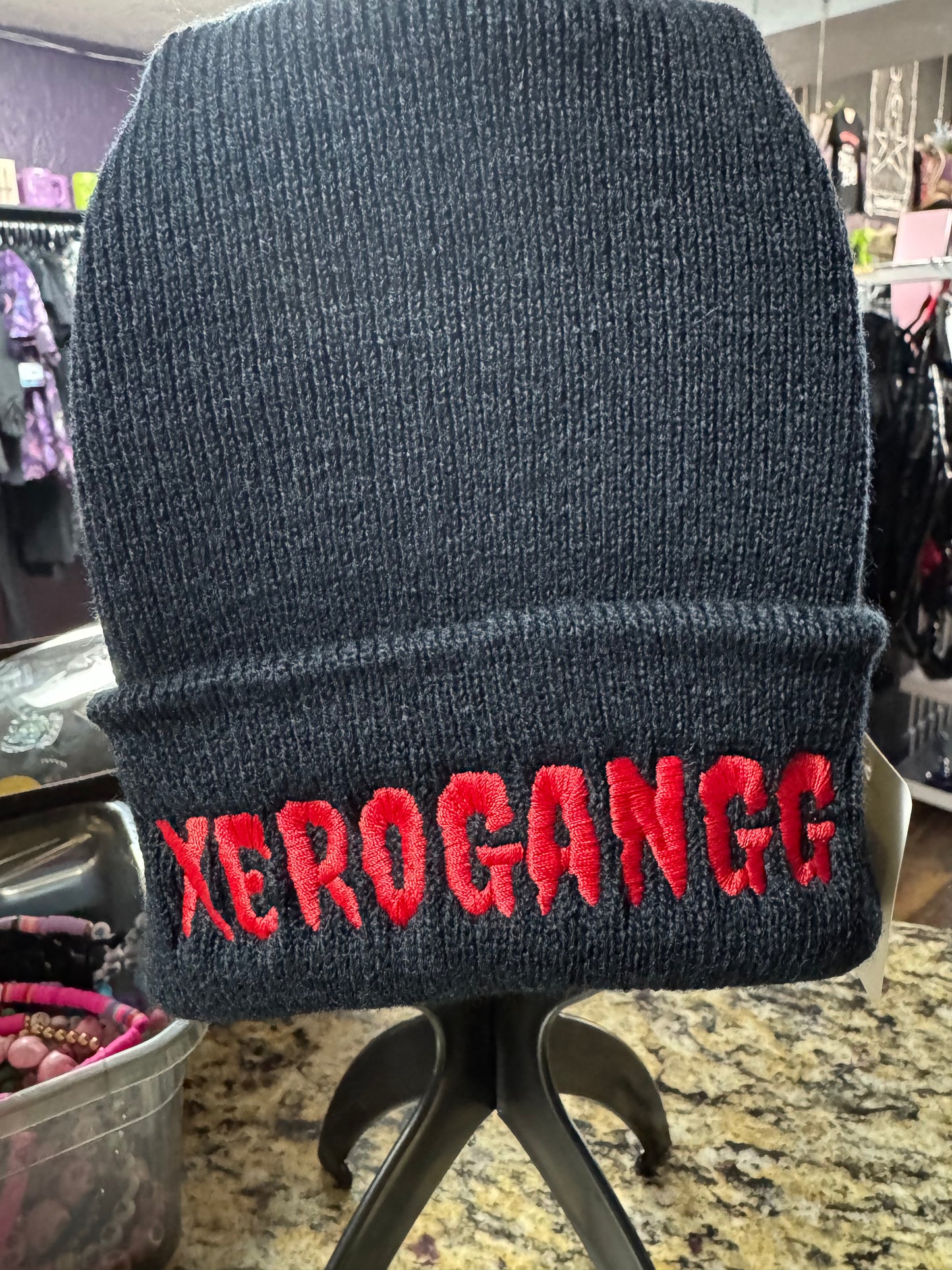 Xerogangg Beanie- Black With Red Writing