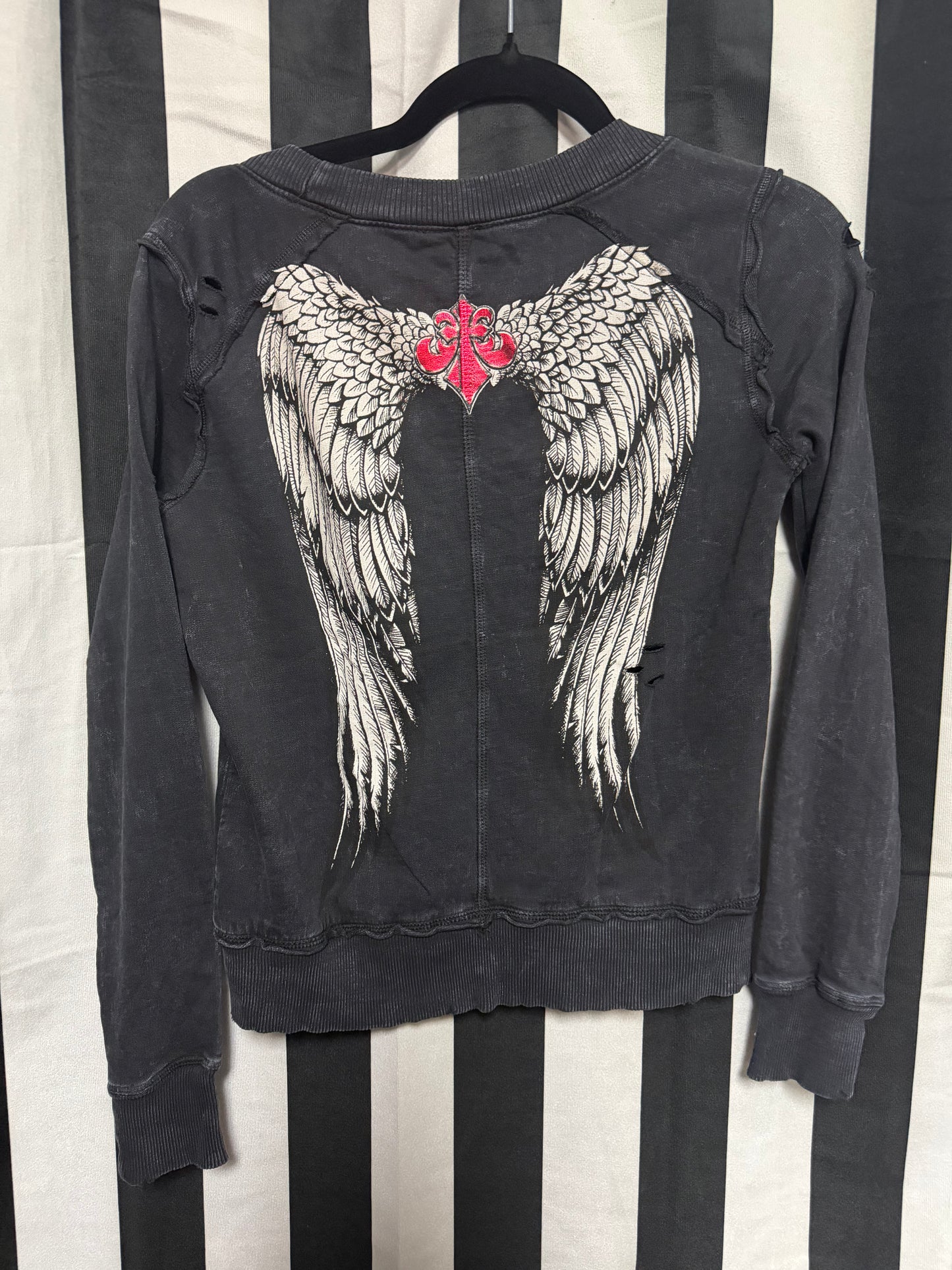 Affliction Crop Distressed Sweater- XS