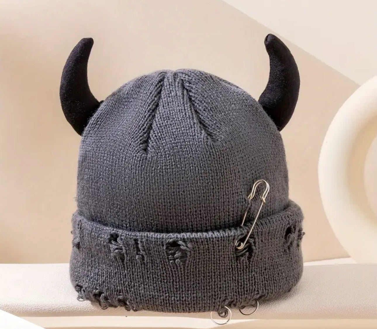 Distressed Horned Beanie