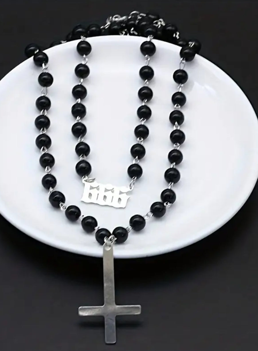 Gothic Inverted Cross 666 Choker Necklace