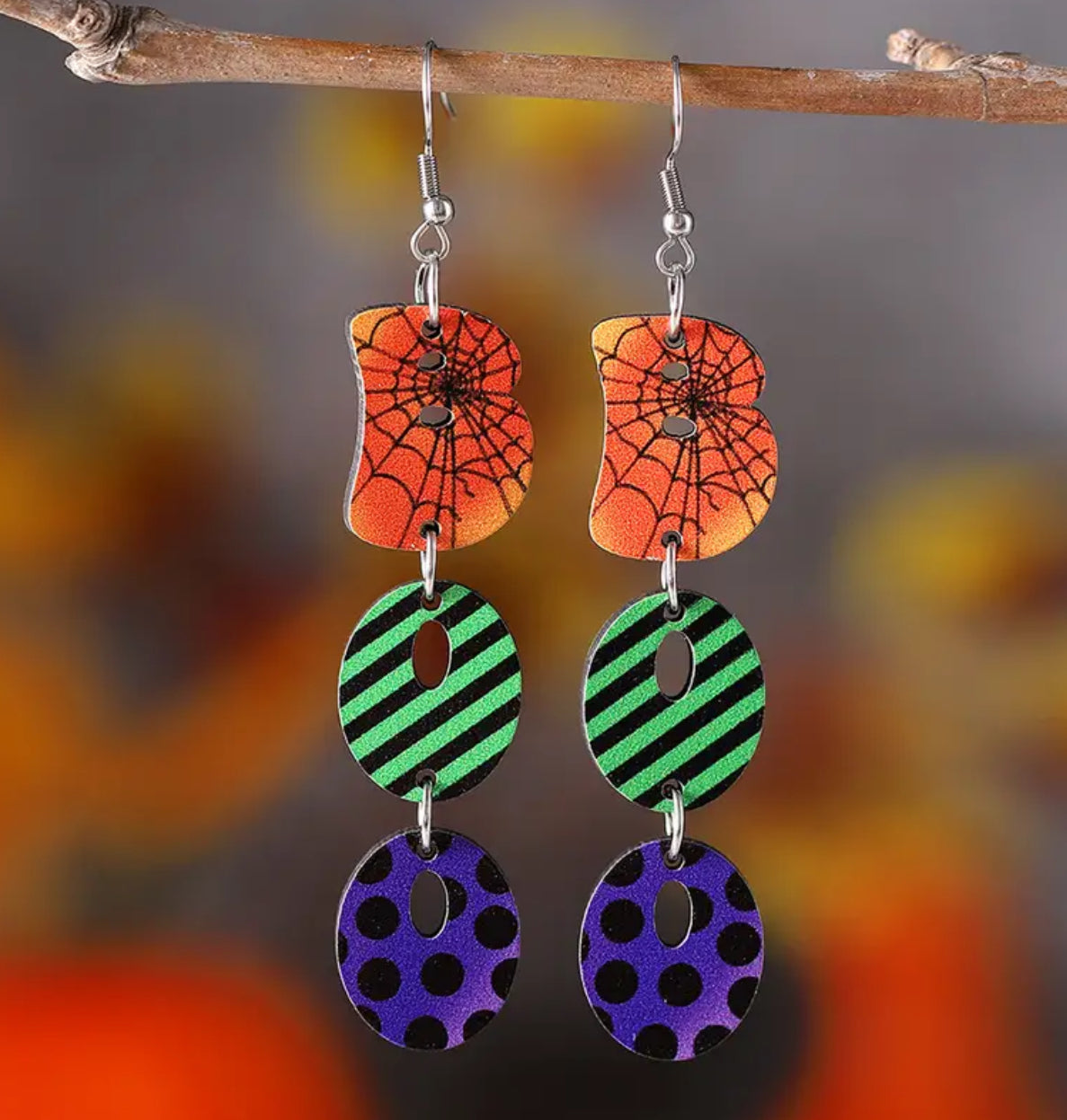 Colorful Wooden Boo Earrings
