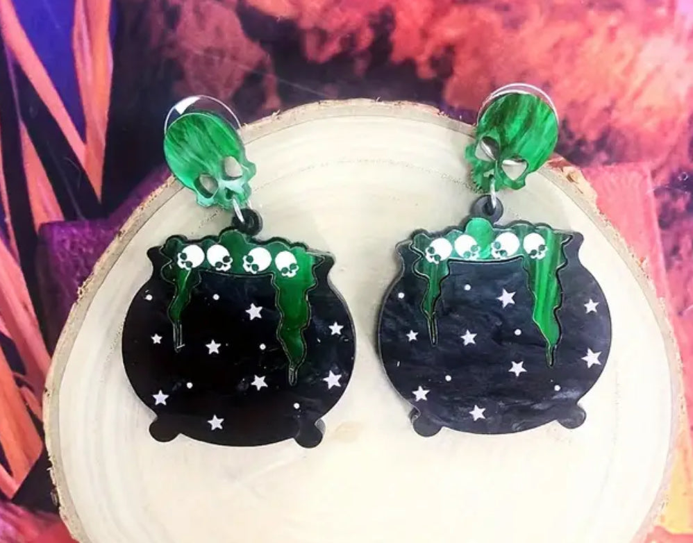 Spooky Skull Cauldron Earrings