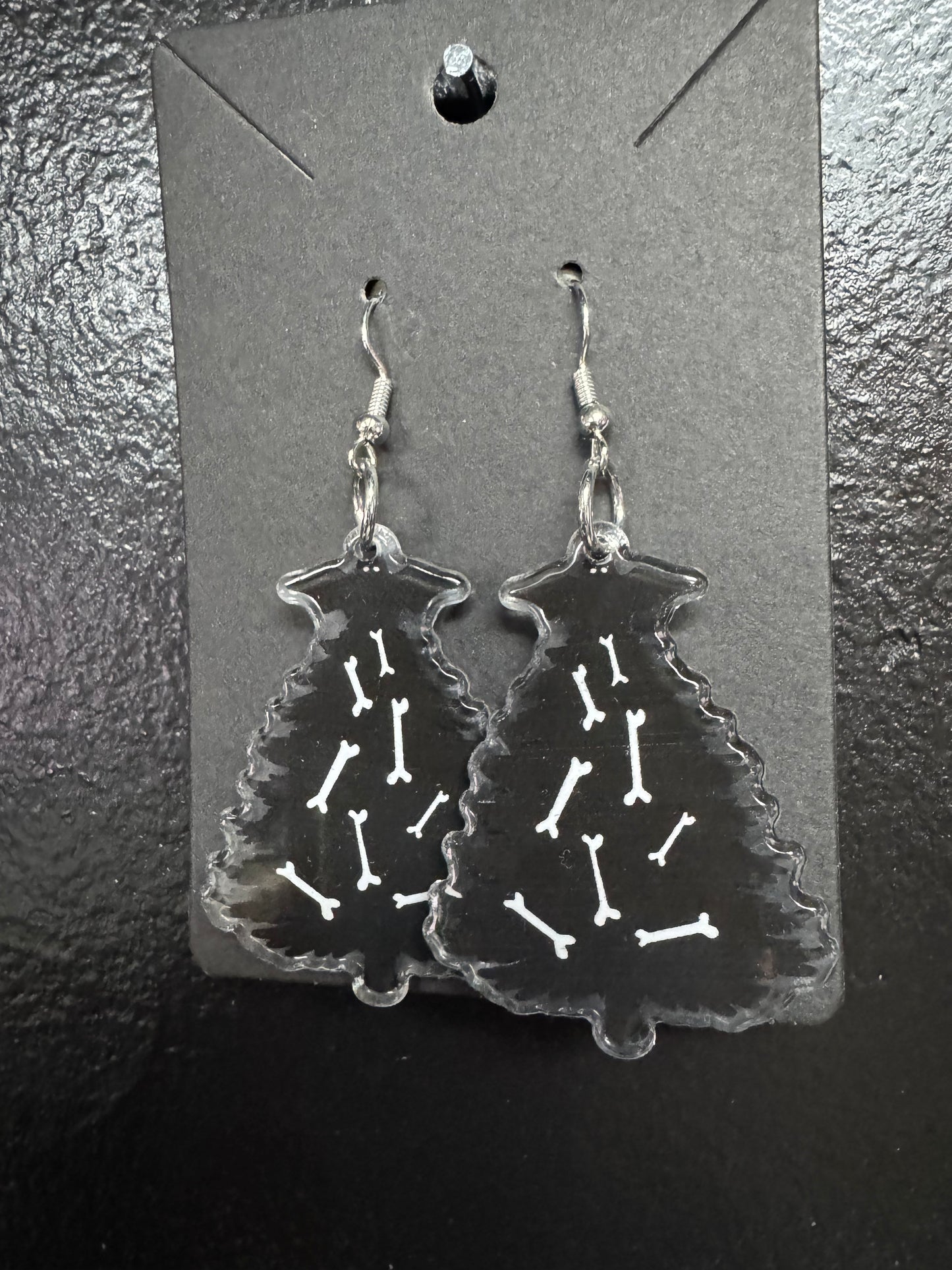 Black Bone Christmas Tree Earrings