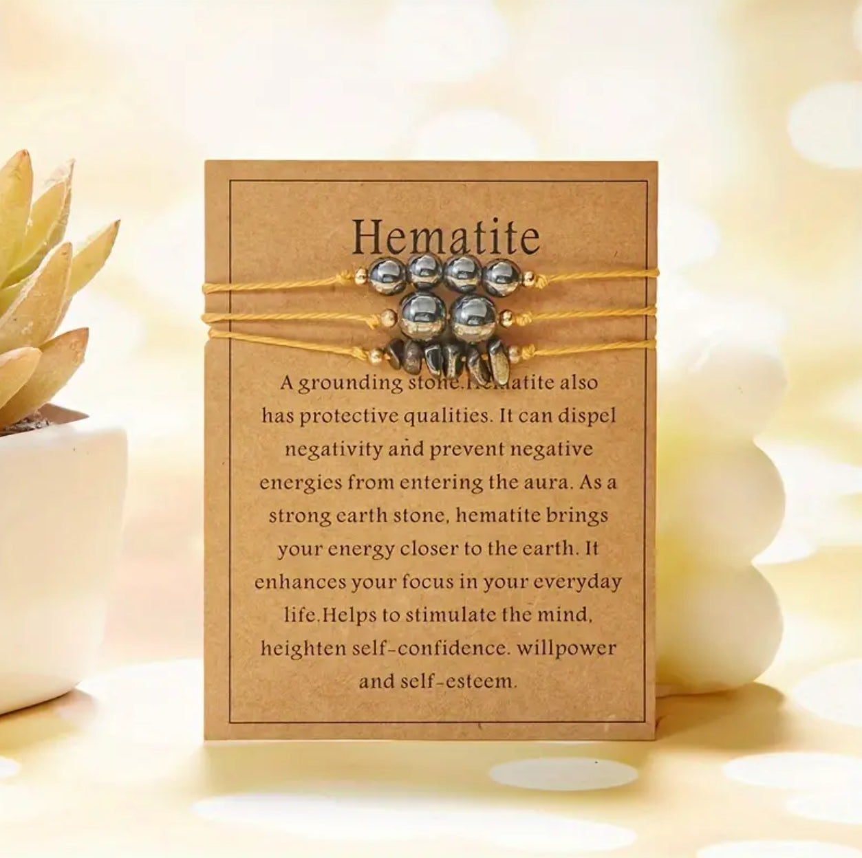 3—Piece Natural Stone Boho Style Bracelet with Meaning Card