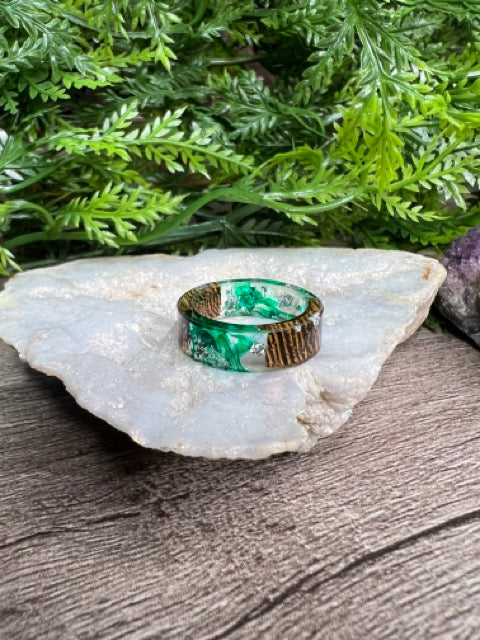Handmade Wood Resin Rings- Green