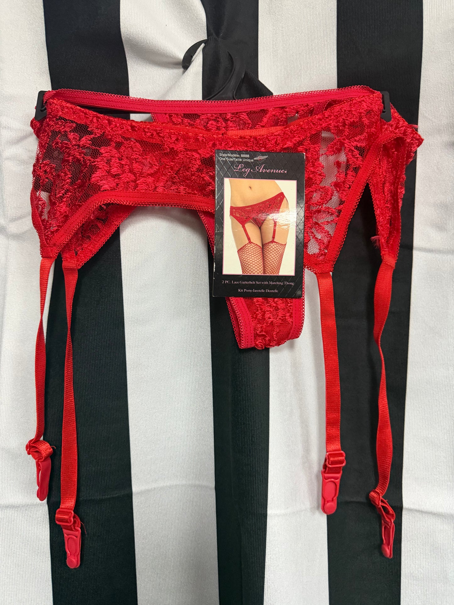 Leg Avenue Red Lace Garter/ Thong Set - One Size