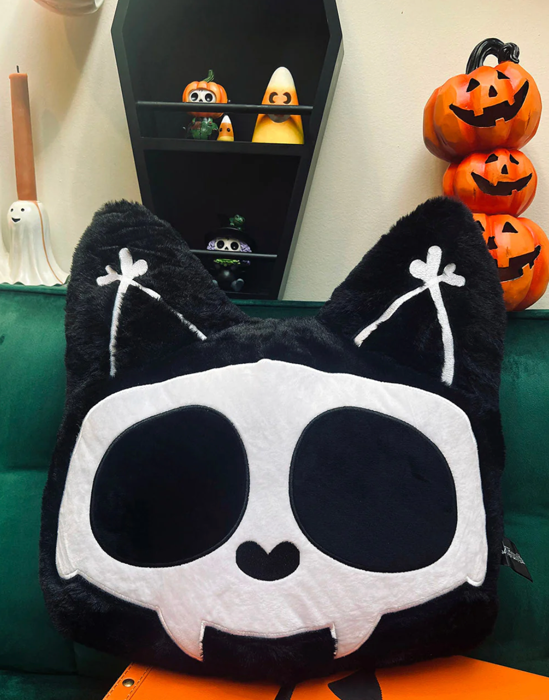 Skelekitty Throw Pillow