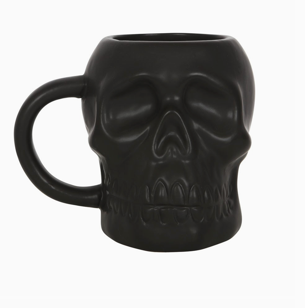Matte Black Gothic Halloween Skull Mug