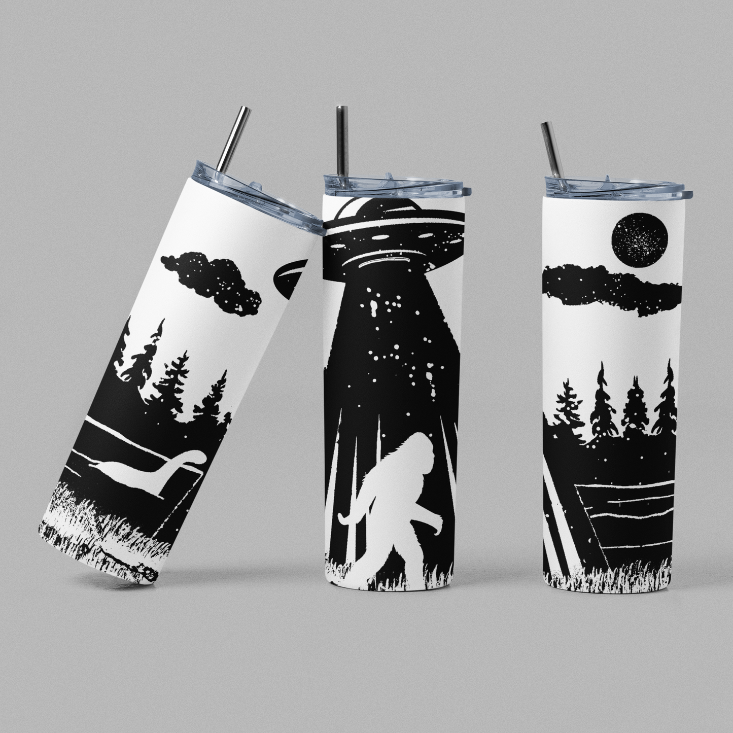 Nessie Bigfoot UFO Cryptid Horror Green Glow Tumbler