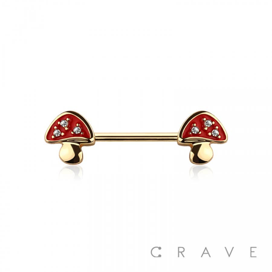 GEM PAVED MUSHROOM 316L SURGICAL STEEL NIPPLE BAR