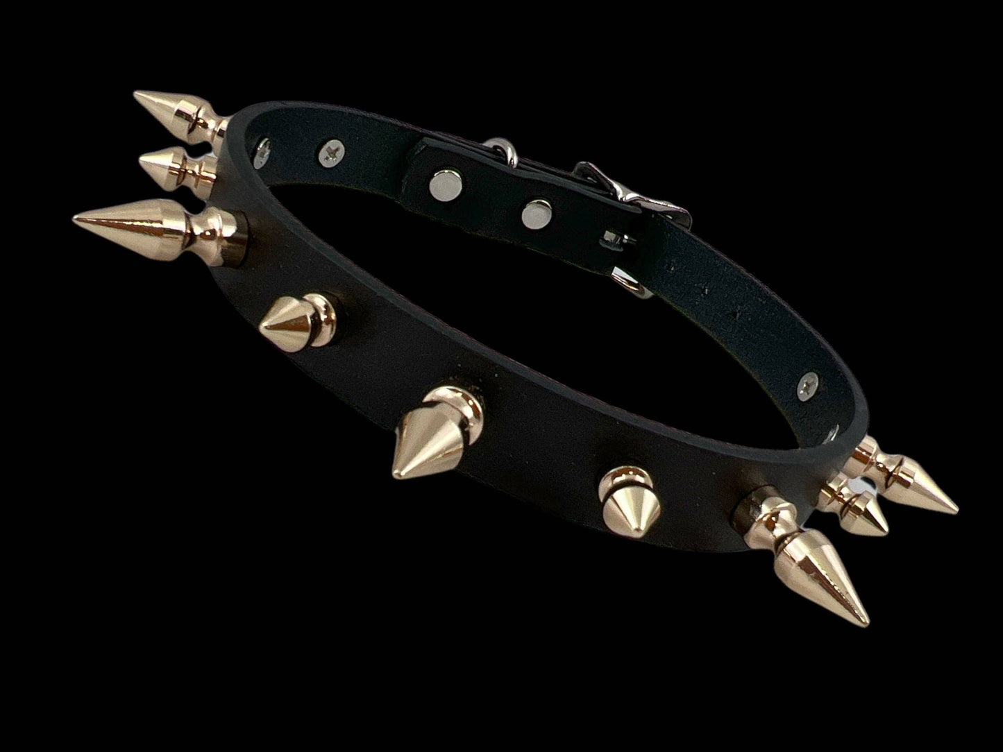 CK136 3/4" BLACK LEATHER CHOKER WITH 1/2" AND 1" SPIKES