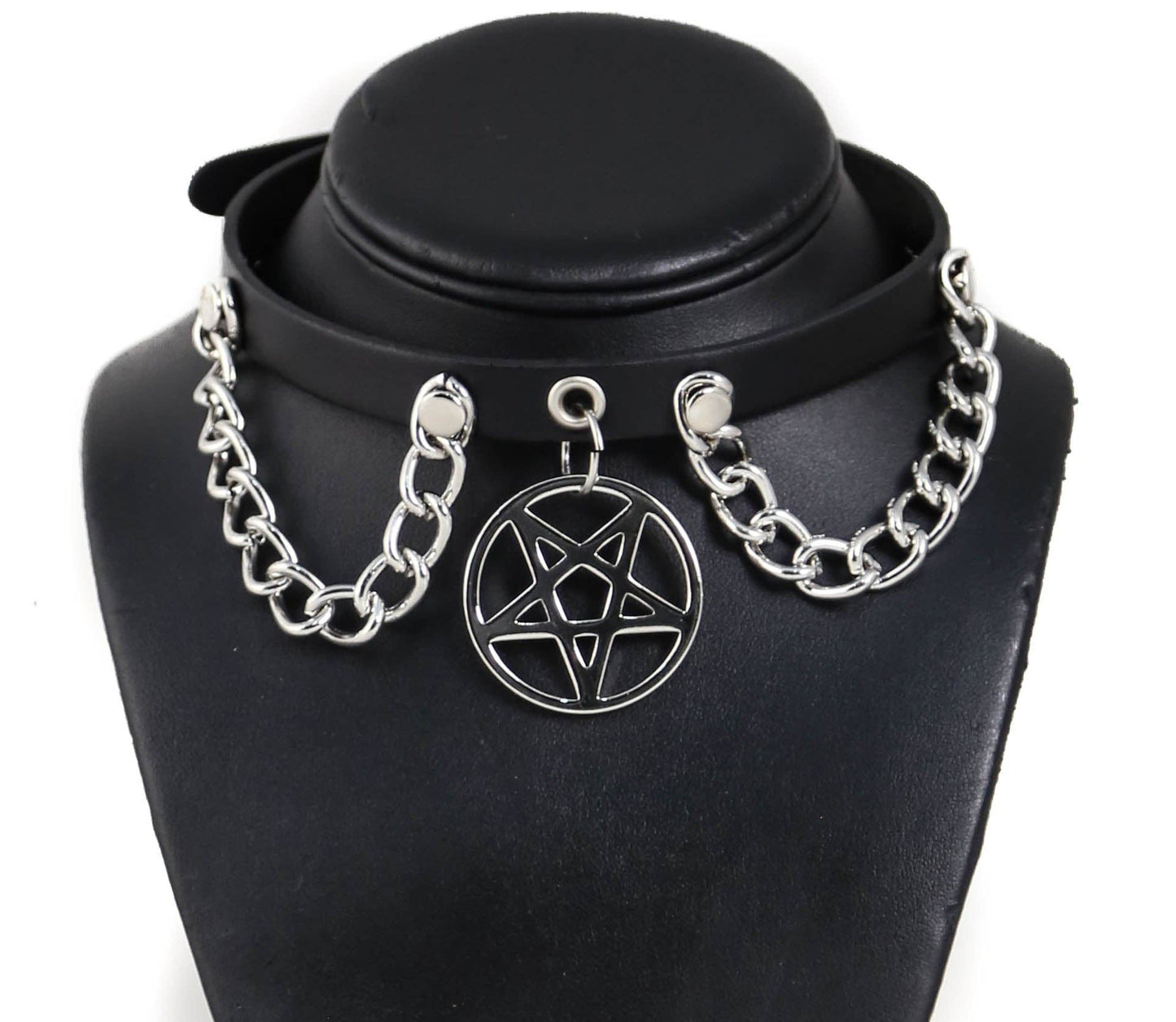 LEATHER & CHAIN PENTA CHOKER